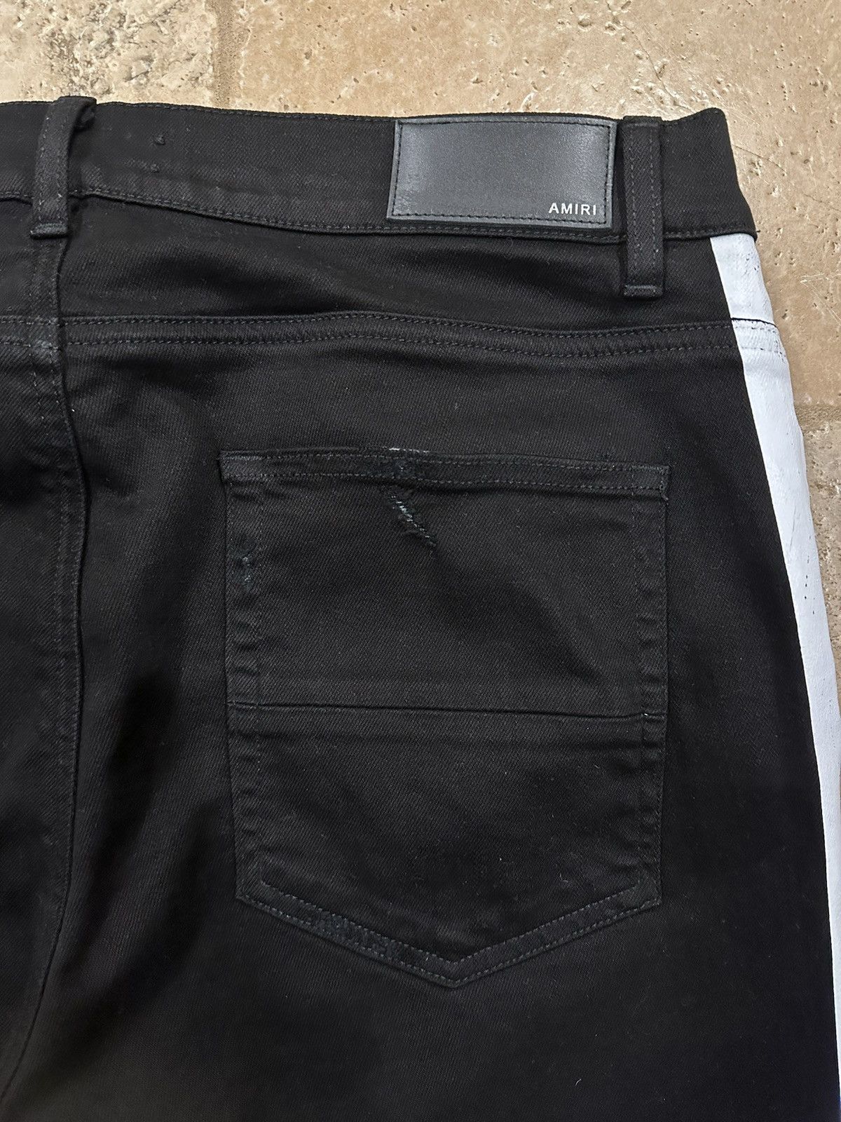 Amiri Amiri Black / White Stripe Track Denim Distressed Jeans Size US 38 / EU 54 - 9 Thumbnail