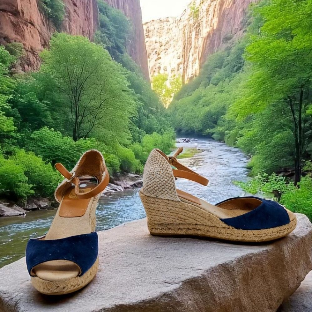 Designer Kanna Spain Espadrilles Sz 7.5 Elegant Blue Wedge Sandals Size US 7.5 / IT 37.5 - 1 Thumbnail
