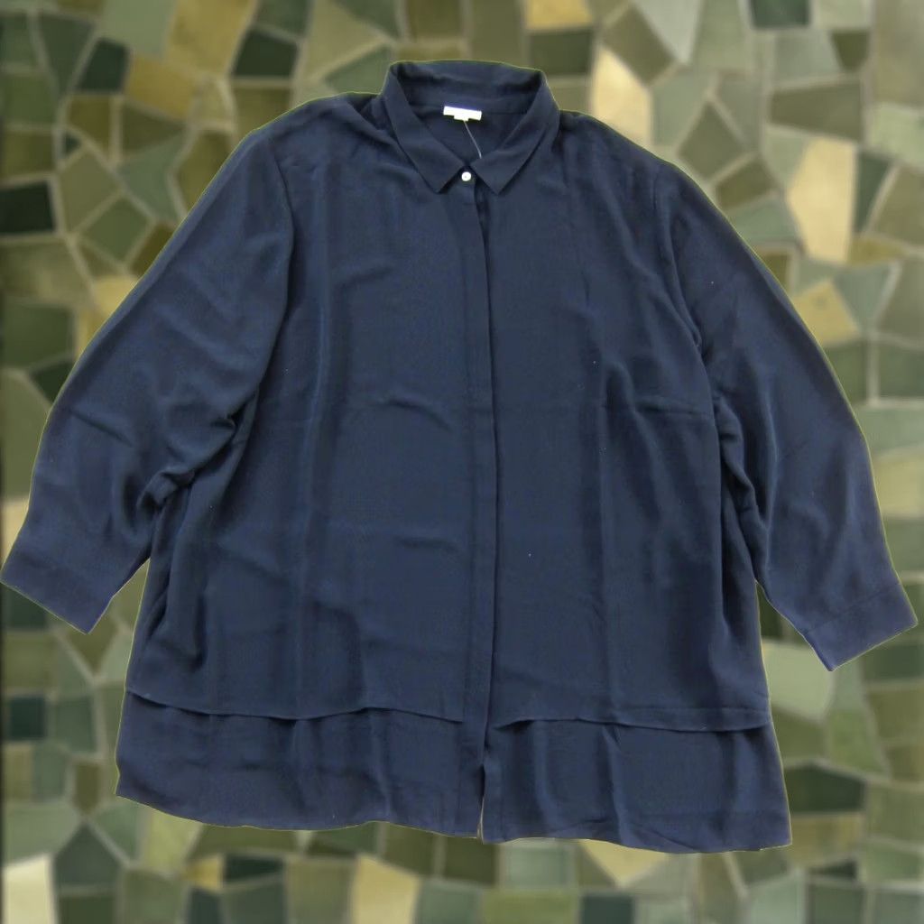 J. Jill J. Jill Blouse Shirt Navy Blue Collared Button Down Lined Long Sleeve Woman 4X NWT Size XXL / US 16-18 / IT 52-54 - 1 Thumbnail