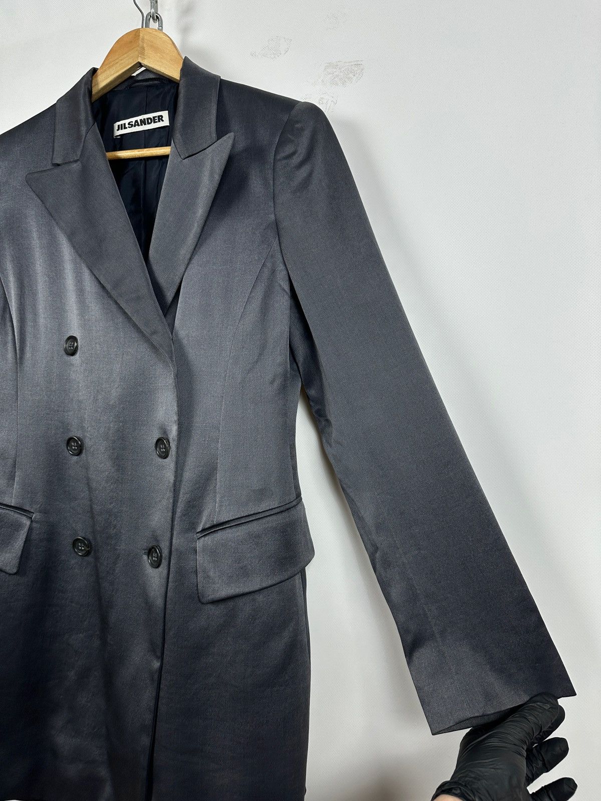 Jil Sander 90-00s Vintage Jil Sander Gray Silk Double Breasted Blazer Size XS / US 0-2 / IT 36-38 - 14 Thumbnail