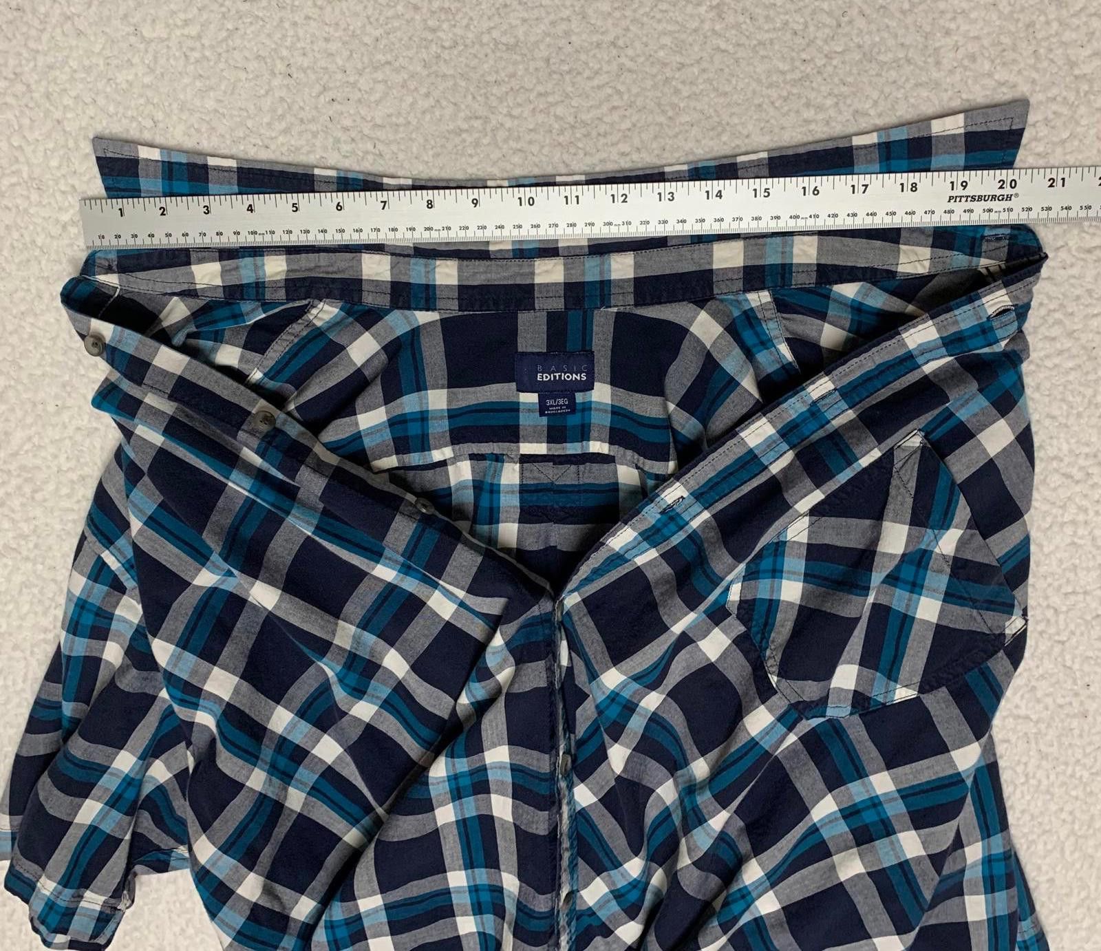 Basic Editions Basic Editions Men's 3XL Blue Plaid Short Sleeve Button Shir Size US XXL / EU 58 / 5 - 9 Thumbnail