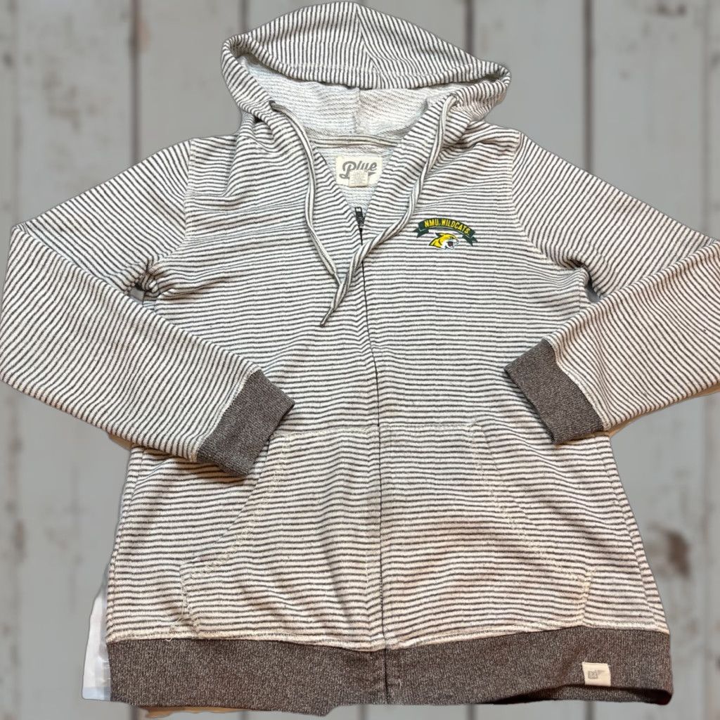 Vintage NMU WILDCATS GRAY striped Zip hoodie Jacket MED Northern Michigan MED sweatshirt Size M / US 6-8 / IT 42-44 - 1 Thumbnail