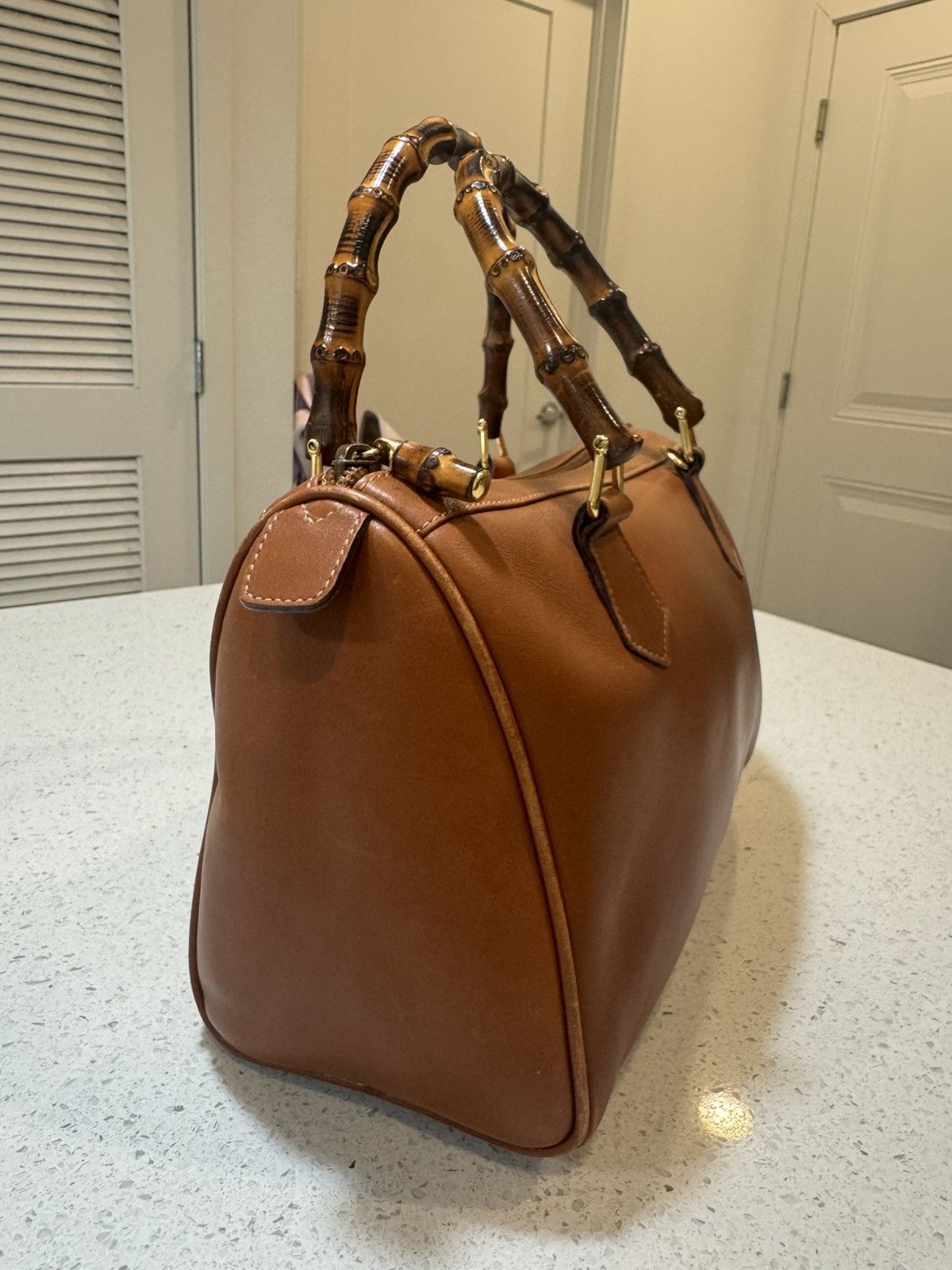 Gucci Gucci Vintage Bamboo Handle Bag - Brown Leather with COA Size ONE SIZE - 3 Thumbnail