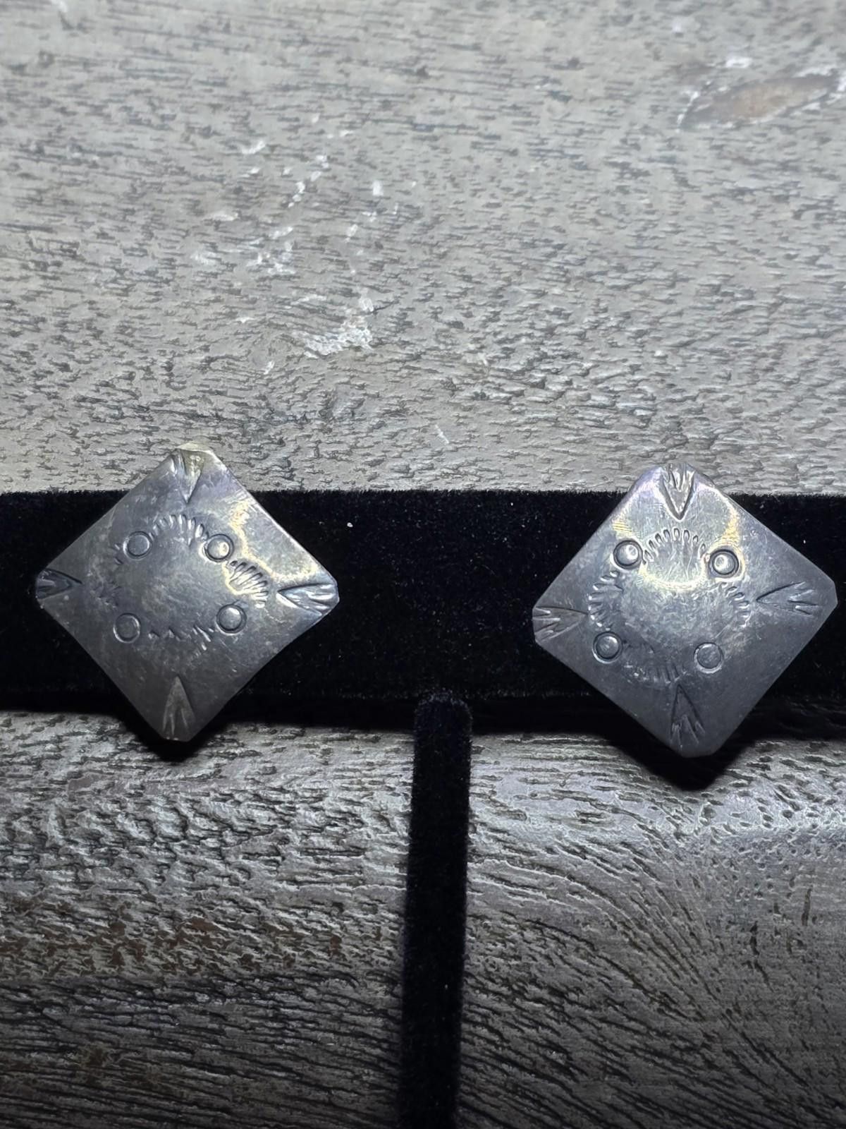 LC Sterling Silver Stamped Diamond Clip Earrings