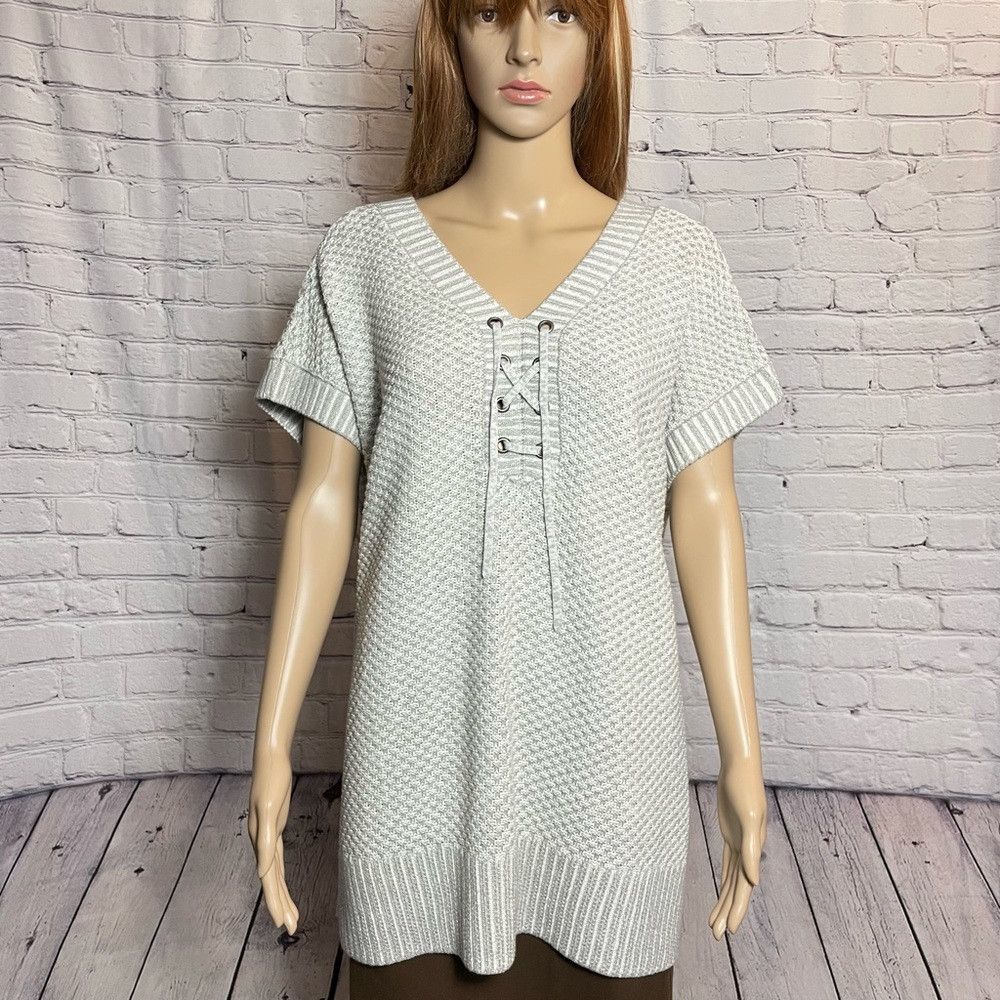 Isaac Mizrahi New Isaac Mizrahi Cotton Lace up Grey Poncho Top Size L Size L / US 10 / IT 46 - 1 Thumbnail