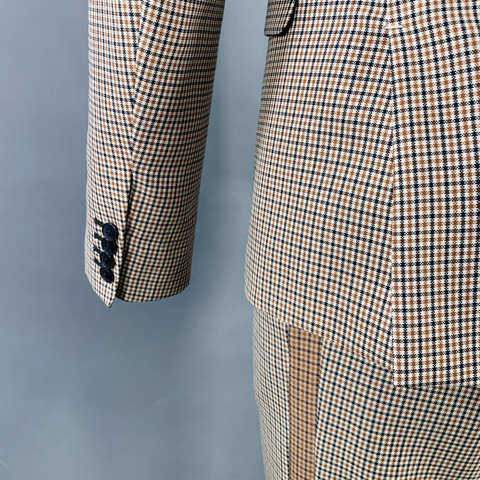 Valentino Size 38 Tan Black White Plaid Wool Notch Lapel Suit Size 38R - 7 Thumbnail