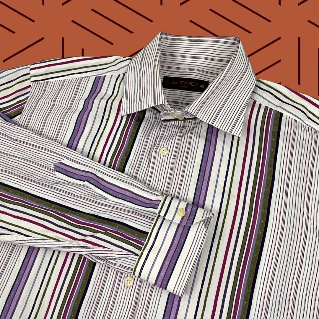 Etro ETRO Milano Shirt Sz 42 MultiColor Striped Dress Up Preppy Casual Italy L/S Mens Size US XL / EU 56 / 4 - 1 Thumbnail