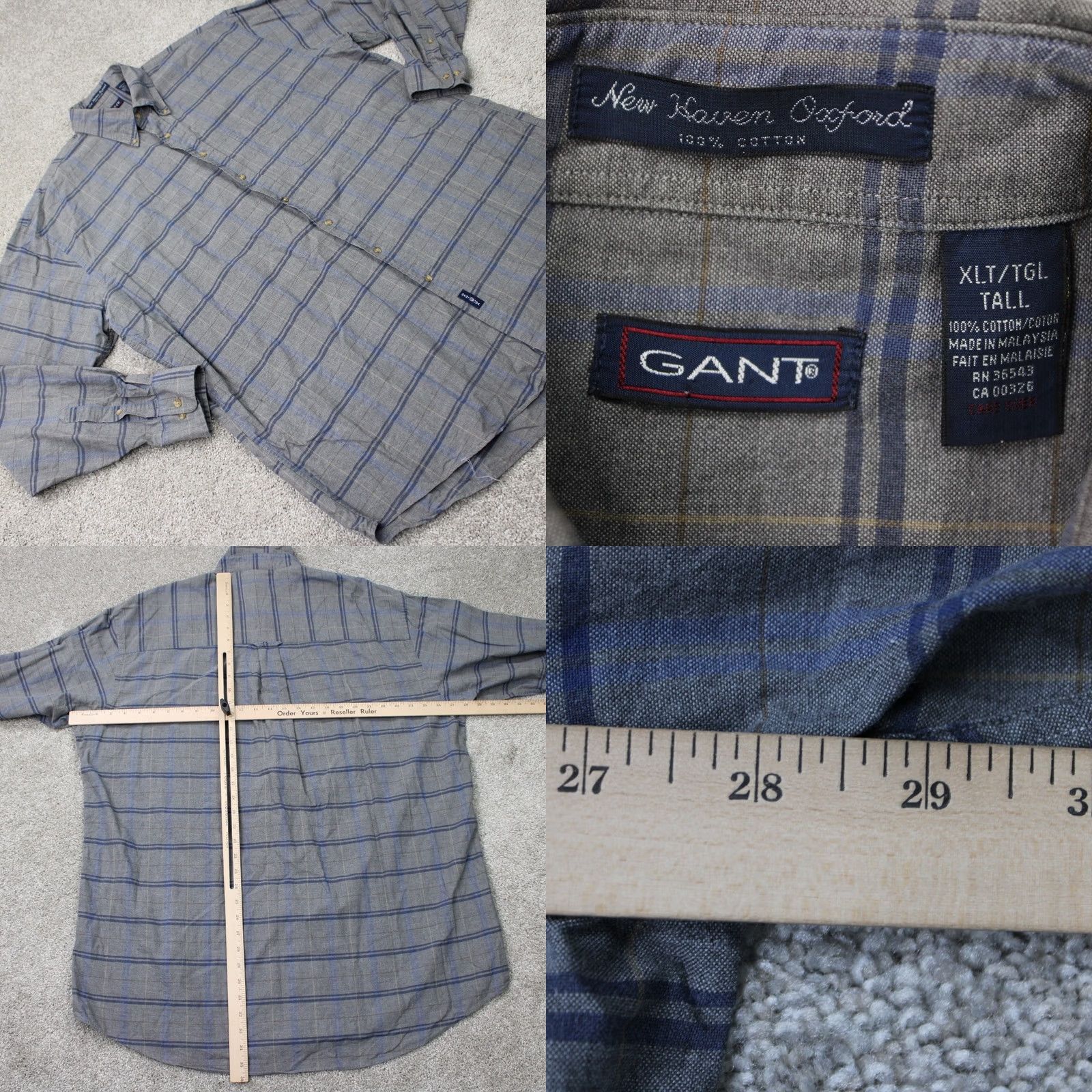 Gant GANT Shirt Mens XLT Gray/Blue New Haven Oxford 100% Cotton Long Sleeve Button Size US XL / EU 56 / 4 - 8 Thumbnail