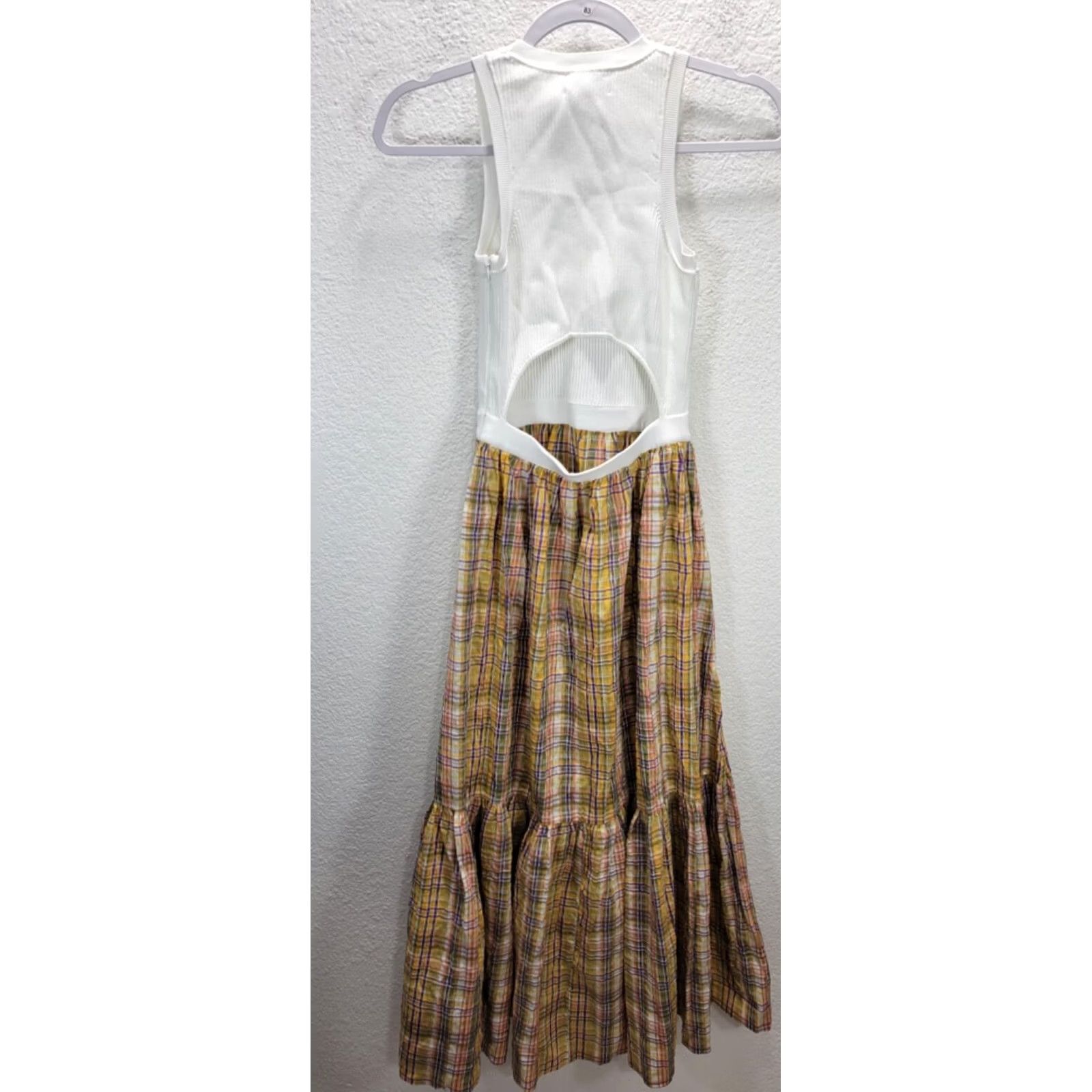 Tanya Taylor Tanya Taylor Womens Dress XS Multicolor Plaid Pockets Sleeveless Open Back Camilla Maxi Tank Dress Long White Open Back Size XS / US 0-2 / IT 36-38 - 3 Thumbnail