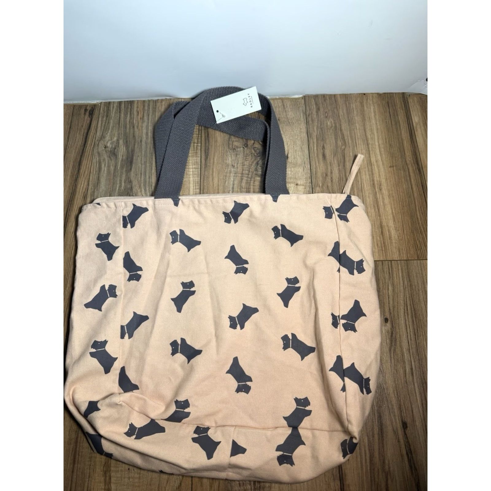 Vintage RADLEY LONDON Tote Bag ZIP-TOP Soft Canvas Dog Scottish Terrier 16”x14” Blush Pink Large Women's Size ONE SIZE - 4 Thumbnail
