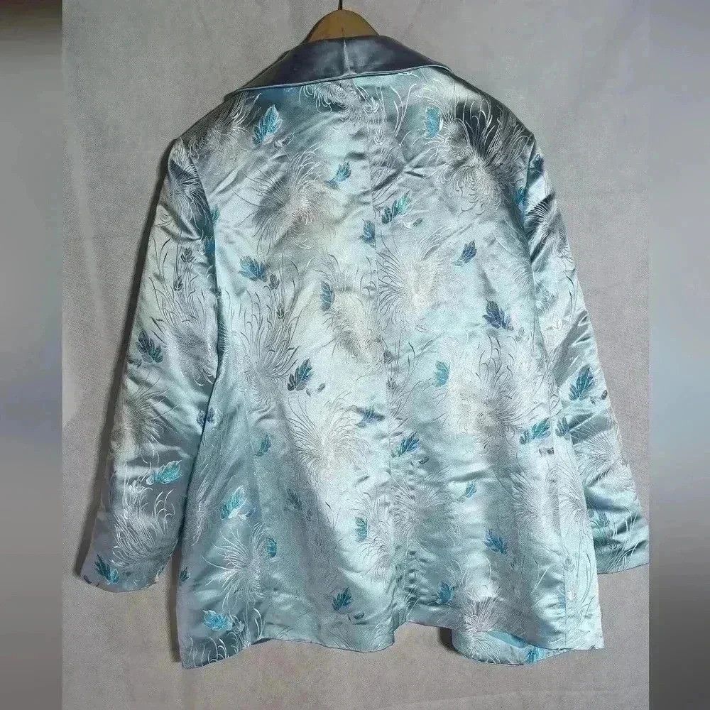 Vintage AS HRO blue satin floral pattern jacket sz 24 Size 4XL / US 24-26 - 7 Thumbnail
