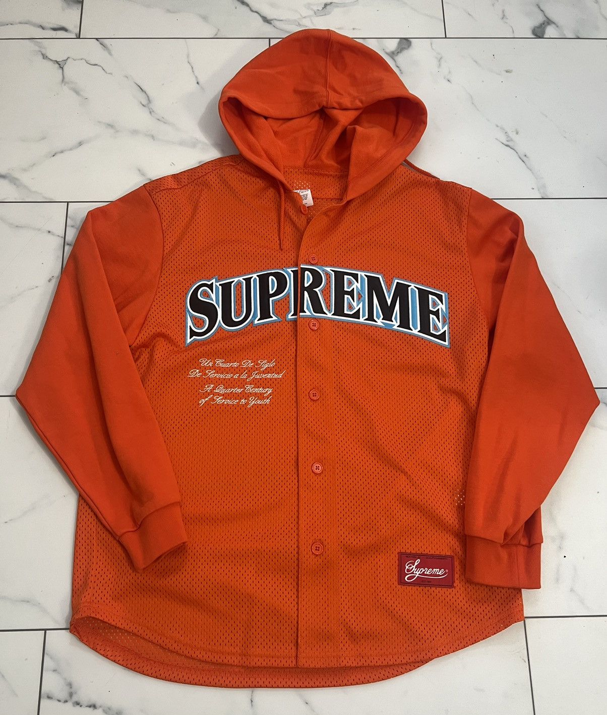 image of Supreme Mesh Hooded Baseball Jersey Size M in Orange, Men's