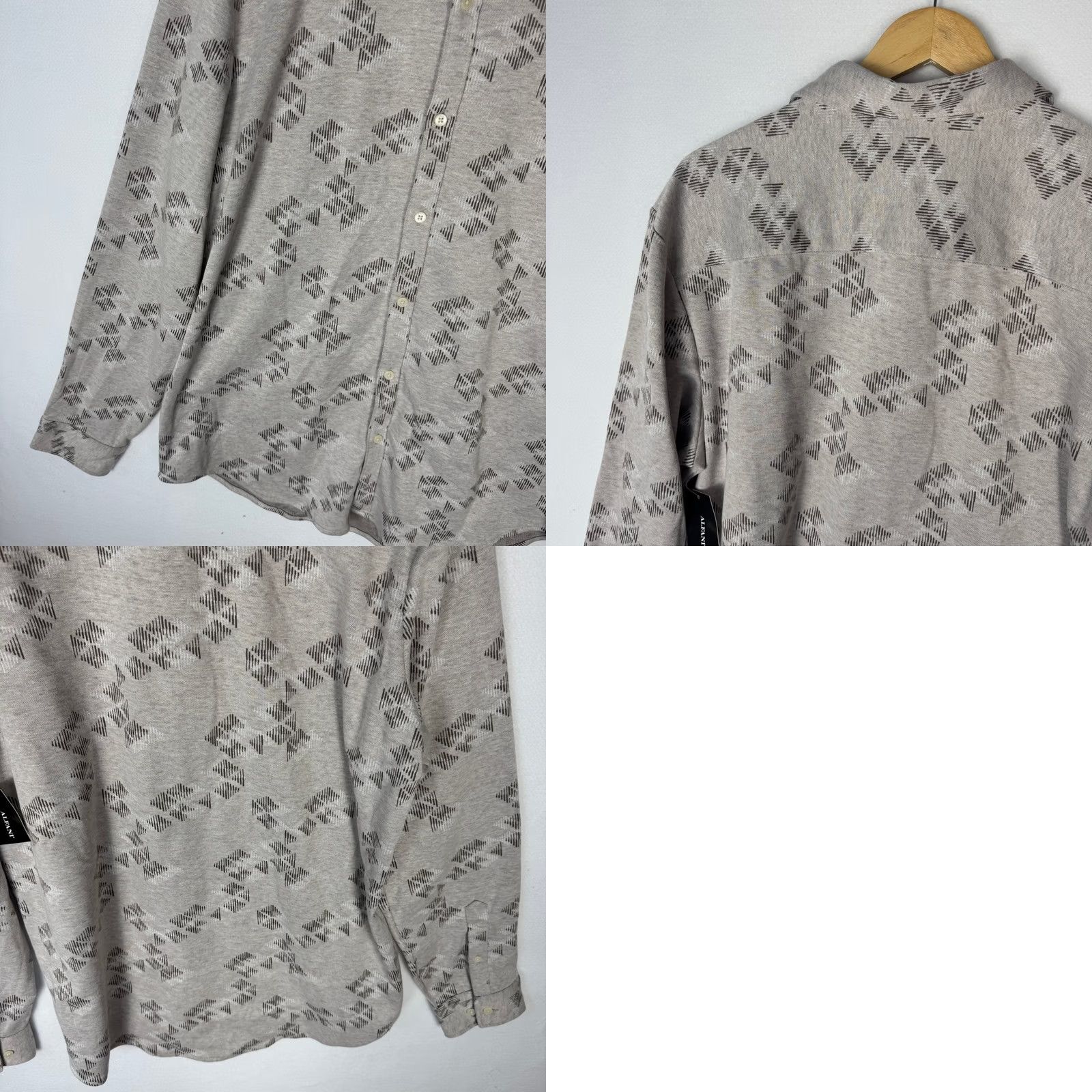 Alfani Alfani Mens XL Silver Cloud Jacquard Knit Button Down Long Sleeve Shirt Size US XL / EU 56 / 4 - 9 Thumbnail