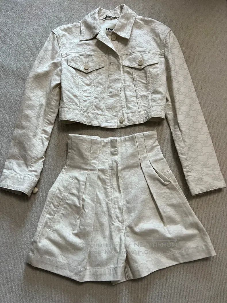 Fendi Fendi Embossed Logo Denim Jacket + Shorts Size 4XL / US 24-26 - 1 Thumbnail