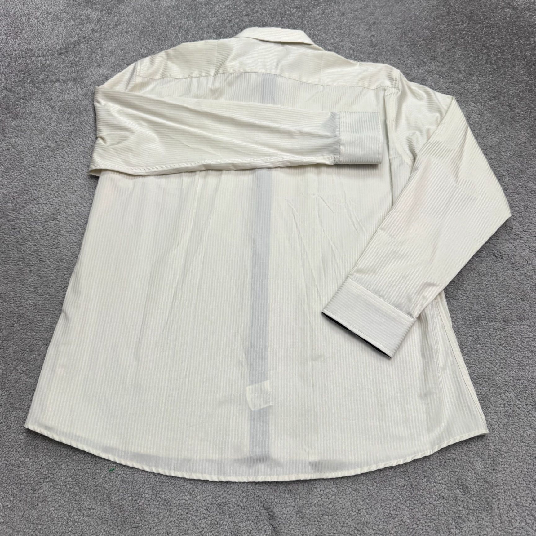 Vintage Parllieni Dress Shirt Mens 17.5 Ivory Striped Cotton Blend Slim Fit Business Casual Work Size 46R - 2 Thumbnail
