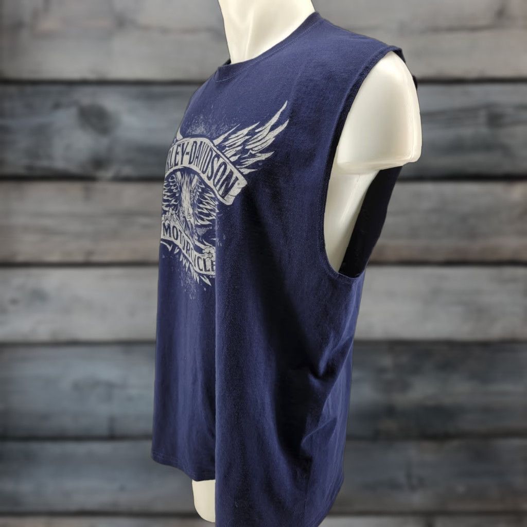 Harley Davidson Harley-Davidson Men T-Shirt Blue Tank Top Graphic Jamestown California XL Shirt Men Regular Size XL Blue Harley-Davidson Logo Graphic Print Size US XL / EU 56 / 4 - 1 Thumbnail