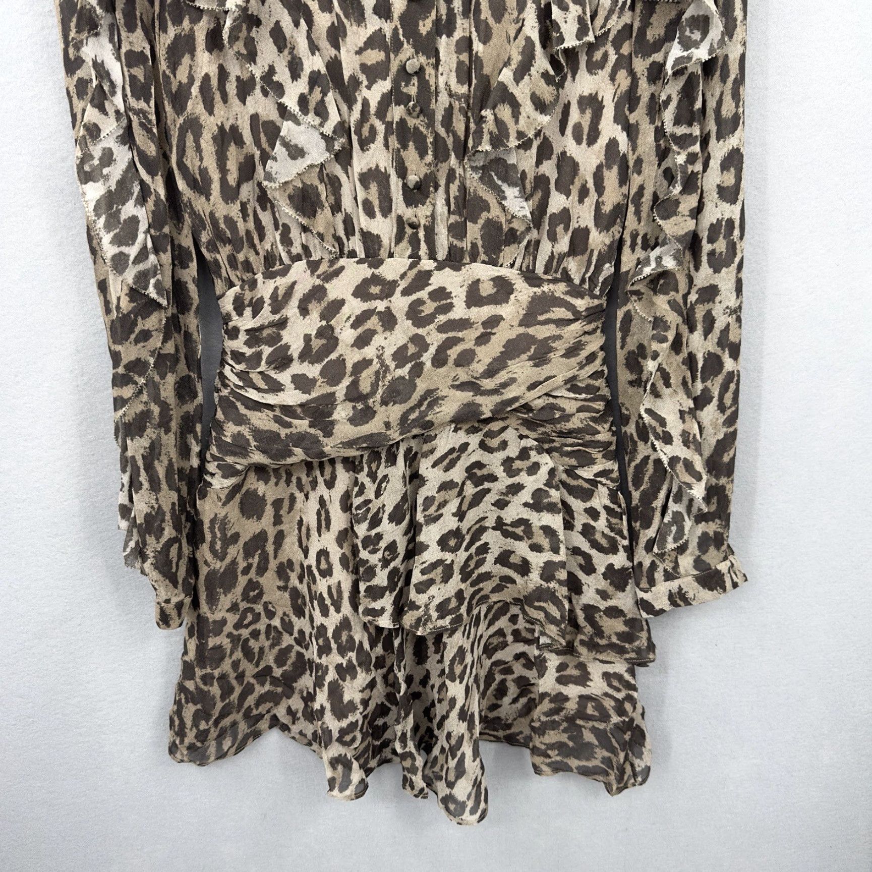 NICHOLAS NICHOLAS Leopard Print Dress Womens Small Short Mini Ruffle Silk Blend Lined Brown Casual Business Party 90s Theme Womens S Size S / US 4 / IT 40 - 5 Thumbnail