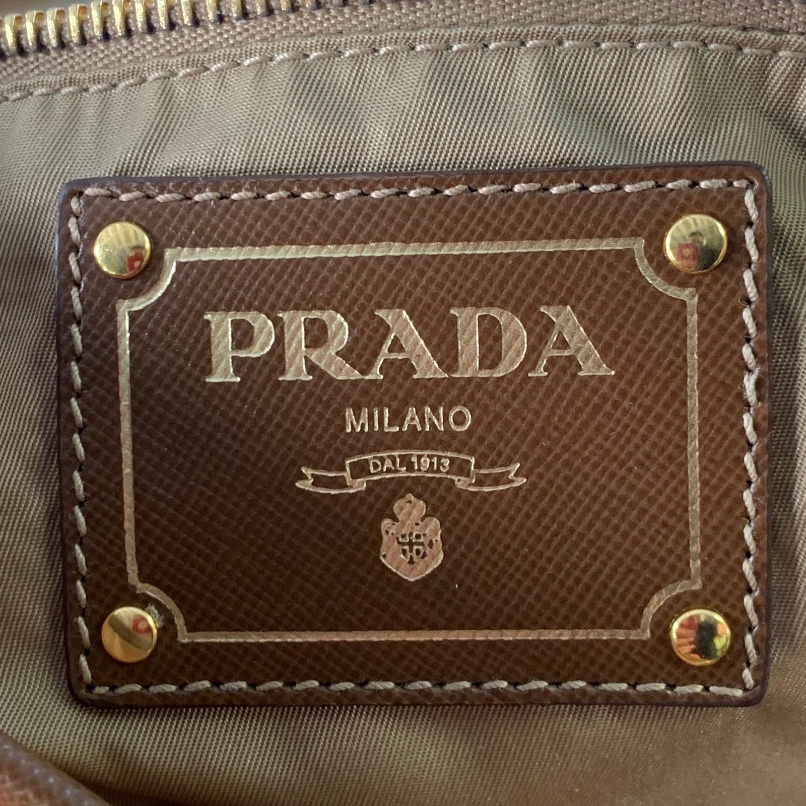 Prada PRADA Orange Gold Saffiano Nylon Leather Trim Tote Handbag Size ONE SIZE - 6 Thumbnail