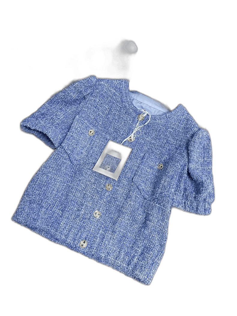 Chanel Chanel Blue Short Sleeve Jacket with Buttons Size S / US 4 / IT 40 - 1 Thumbnail