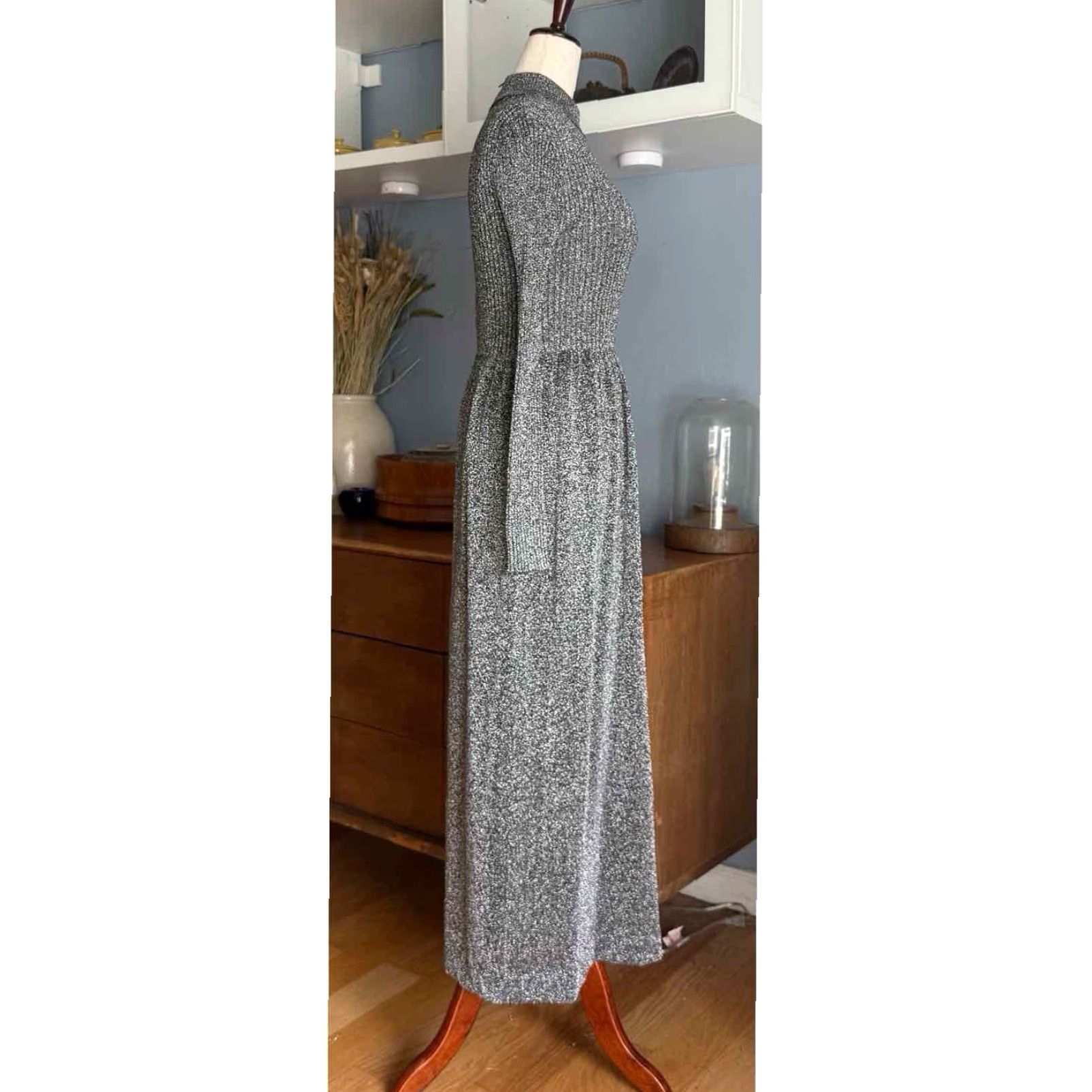 Etro VINTAGE Royal Cathay Silver Metallic Knit Midi Maxi Dress Party Retro S Womens 60s 70s A-Line Size S / US 4 / IT 40 - 3 Thumbnail