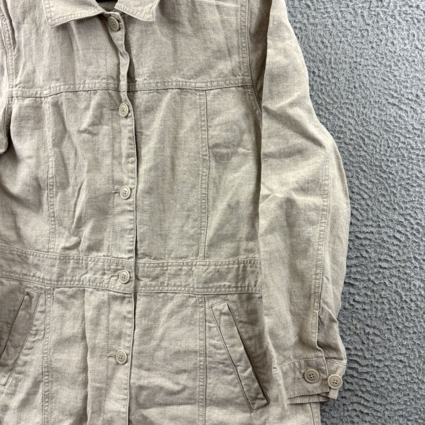 Eddie Bauer Eddie Bauer Jacket Womens Large Beige Linen Button Up Lightweight Boho Lagenlook Ladies Long Sleeve Long Coat Size L / US 10 / IT 46 - 5 Thumbnail