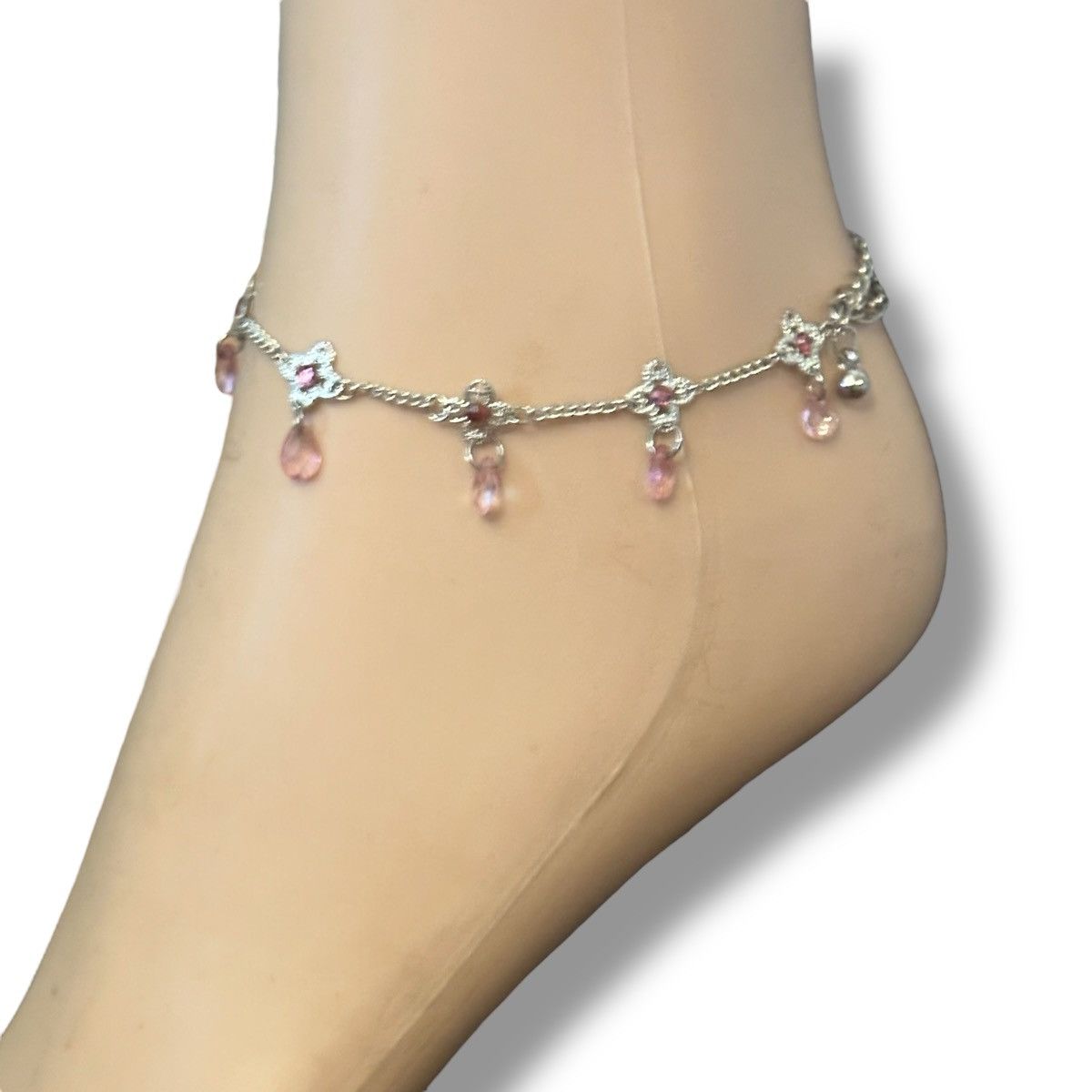 Other Silver tone flower link pink dangles anklet Size ONE SIZE - 2 Thumbnail