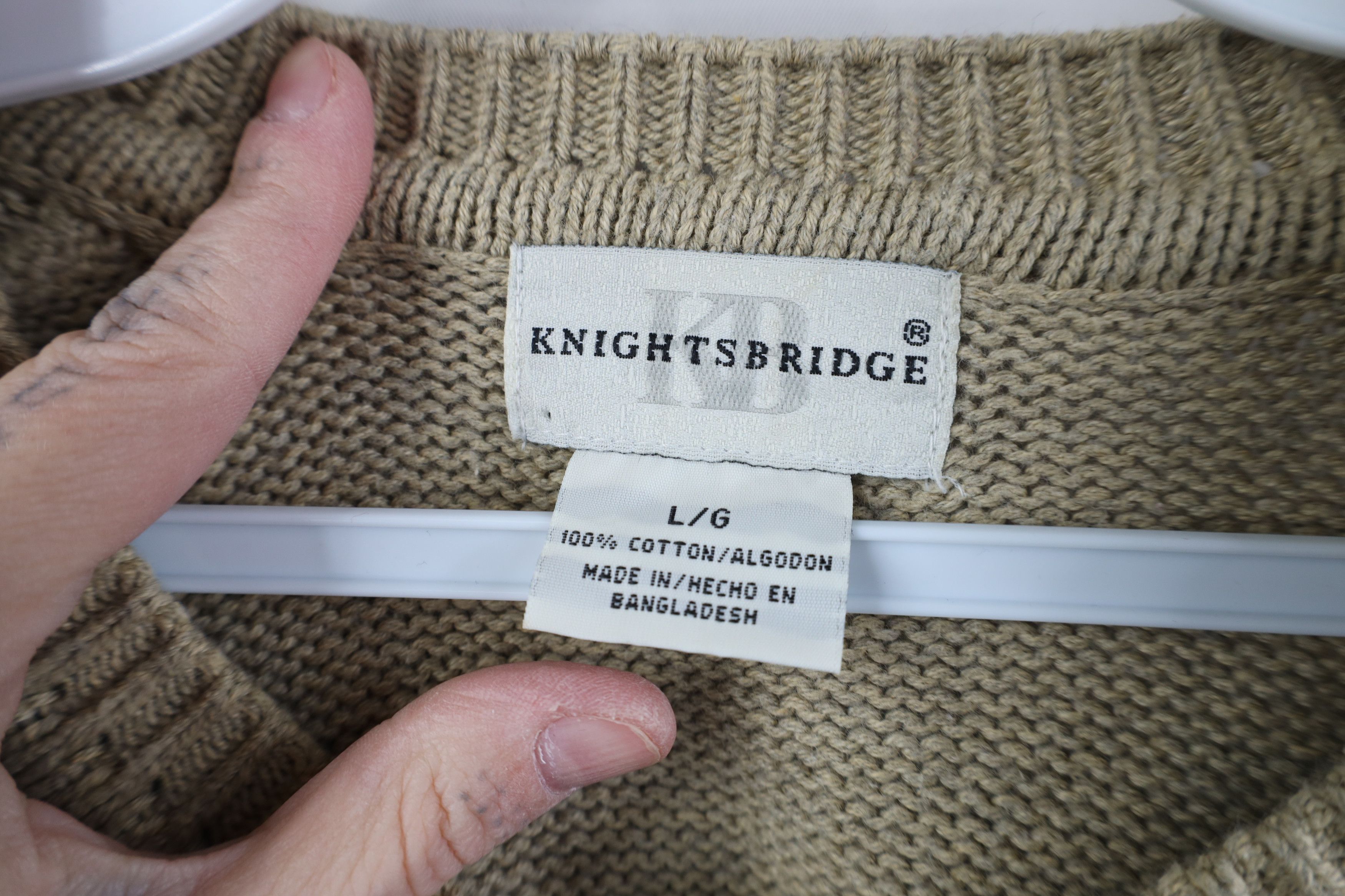 Vintage Vintage 90s Streetwear Cotton Ribbed Knit V-Neck Sweater Tan Size US L / EU 52-54 / 3 - 4 Thumbnail