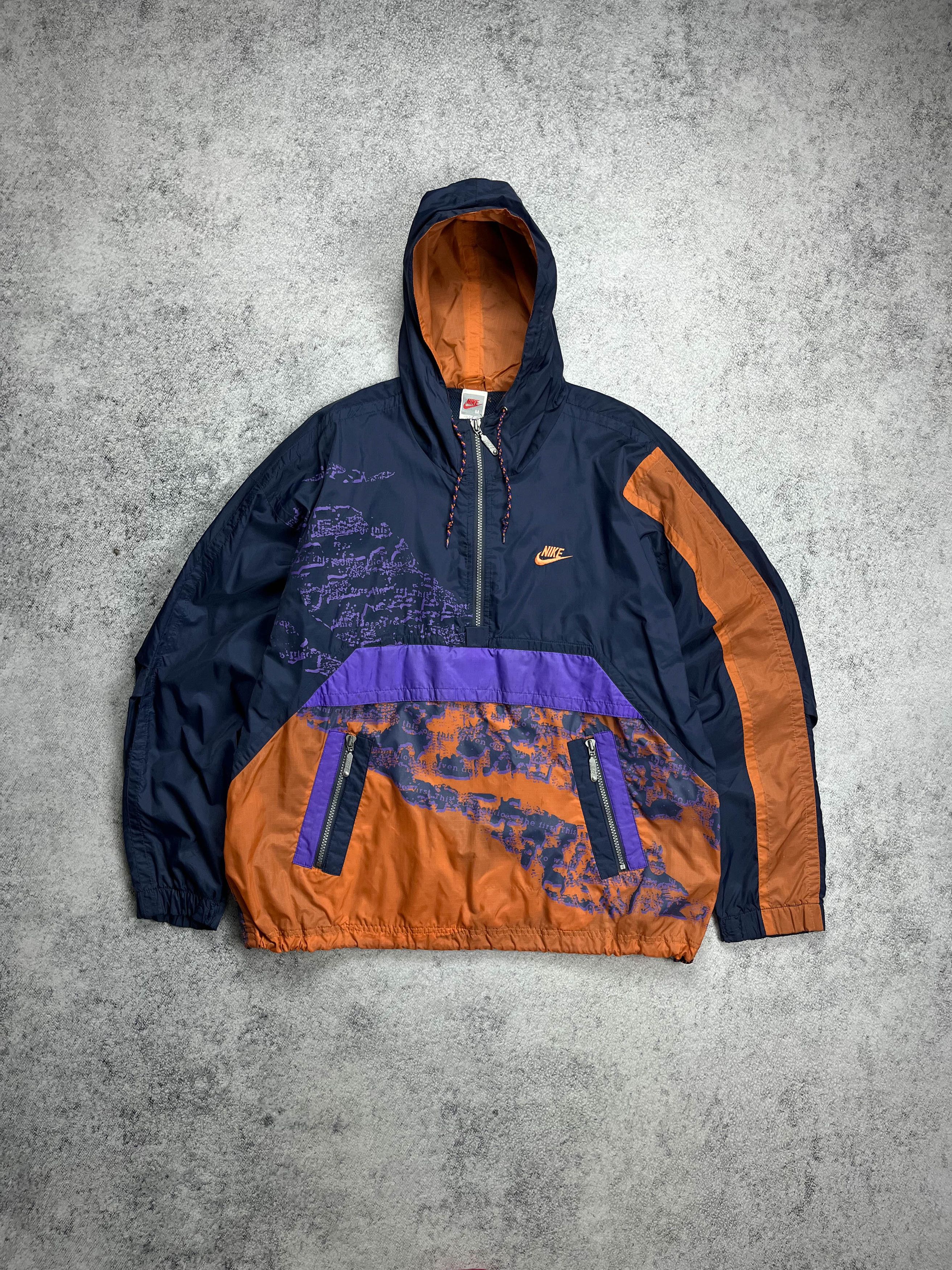 image of 80's Nike Patterned Anorak Jacket in Blue, Men's (Size Medium)