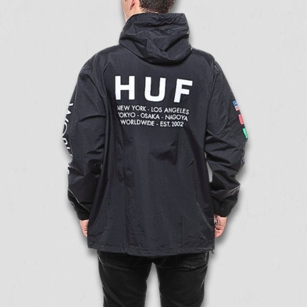 Huf HUF Jacket Flags Half-Zip Hooded Windbreaker Black Large Size US L / EU 52-54 / 3 - 2 Thumbnail