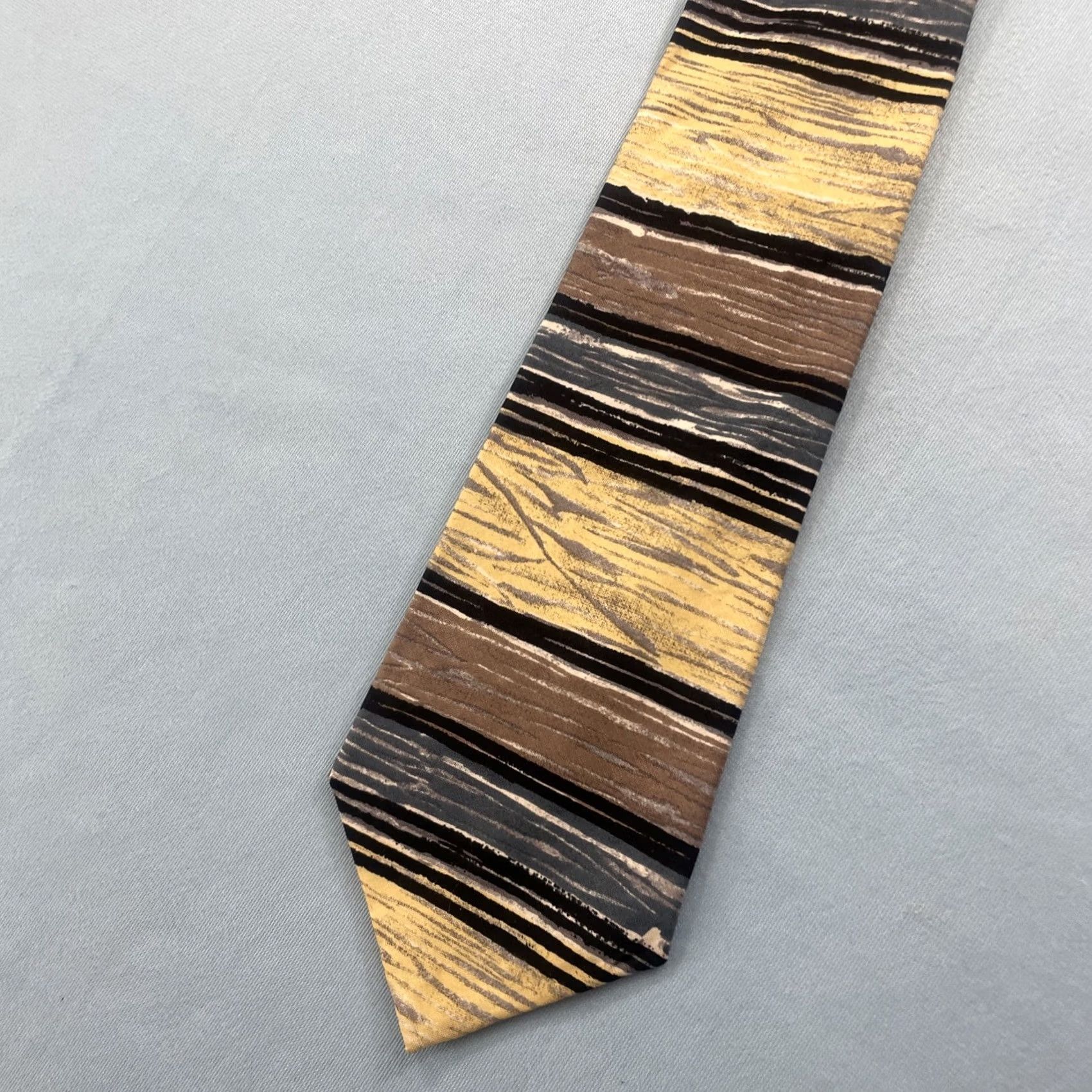 Vintage VINTAGE Wembley Tie 4x57" Silk Linen Abstract Stripe Yellow Brown Black Wide Necktie Mens 1990s vintage capsu le Size ONE SIZE - 4 Thumbnail