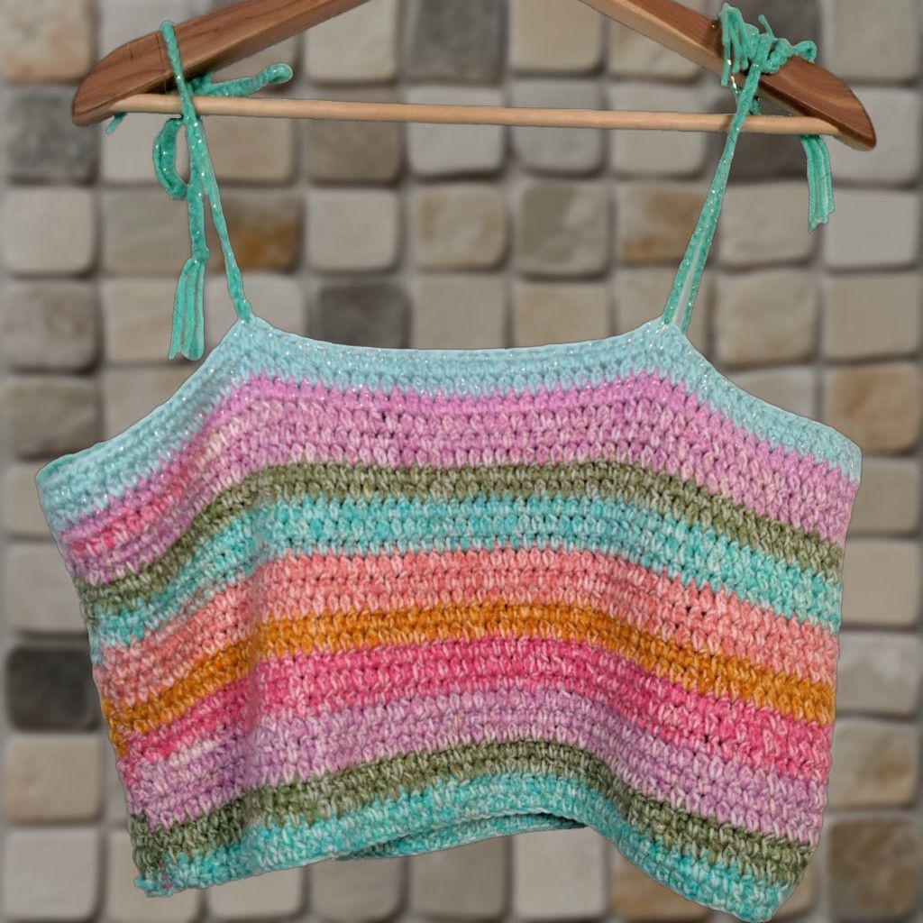 Vintage VINTAGE Handmade Crochet Tube Top Women L/XL Pastel Rainbow Metallic Threads Beach Festival Summer Boho Casual Size L / US 10 / IT 46 - 1 Thumbnail