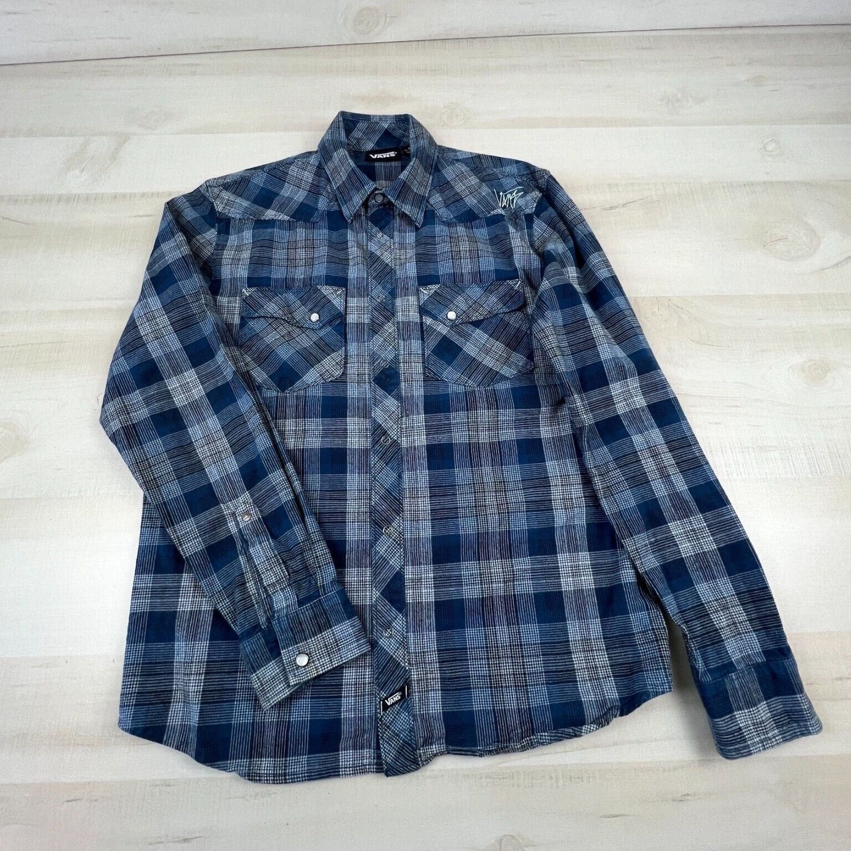Vans Vans Mens Small Blue Plaid Flannel Long Sleeve Button Up Shirt Size US S / EU 44-46 / 1 - 1 Thumbnail