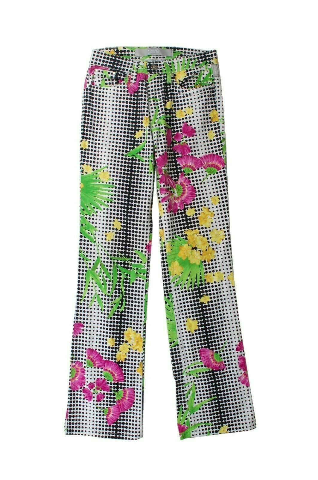 image of Versace Women Flowers Print Multicolor Jeans In Sz. 26