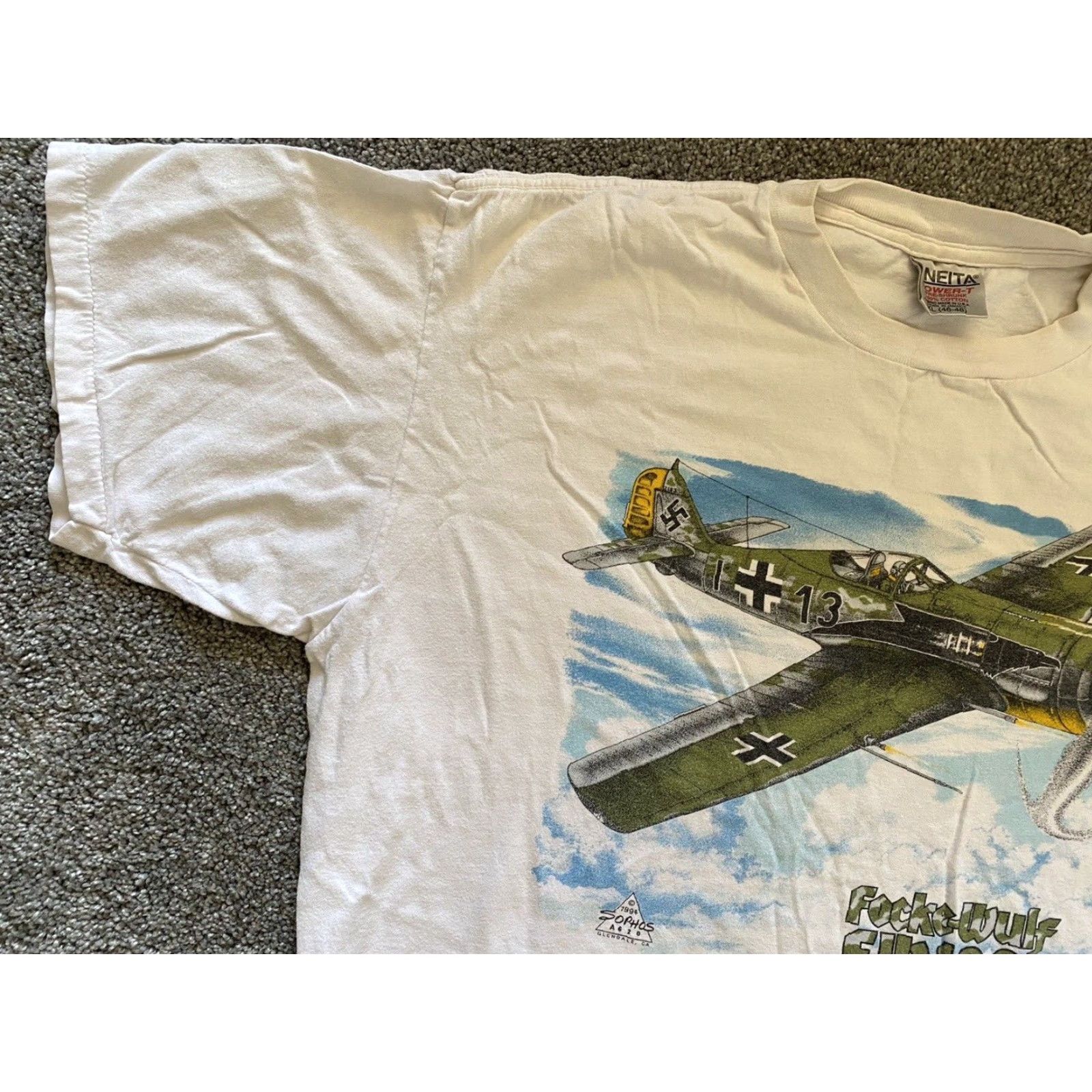 Vintage VINTAGE 1994 Oneita T Shirt XL 46-48 Focke-Wulf FW190 Single Stitch German Plane Mens Shirt White 90s Military Classic Size US XL / EU 56 / 4 - 5 Thumbnail