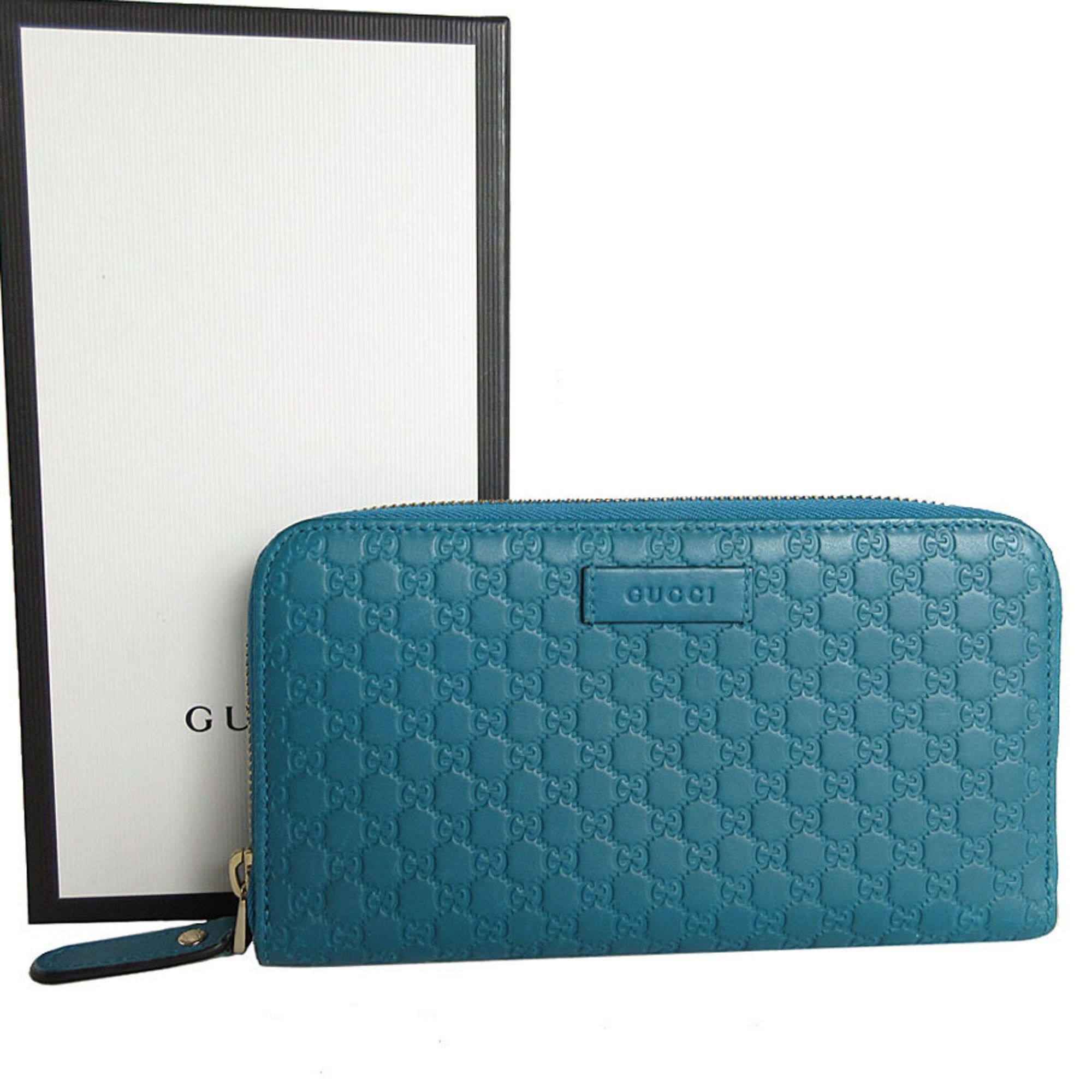 GUCCI Round Long Wallet Micro Guccissima Leather Blue Light Gold