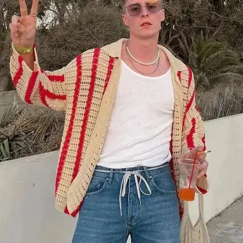 Japanese Brand Knit Striped Jacquard Cardigan y2k 90’s retro style Size US L / EU 52-54 / 3 - 4 Thumbnail