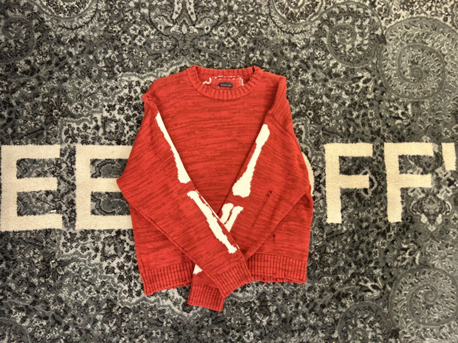 image of Kapital Skeleton Knit Crewneck Sweatshirt Red, Men's (Size Small)