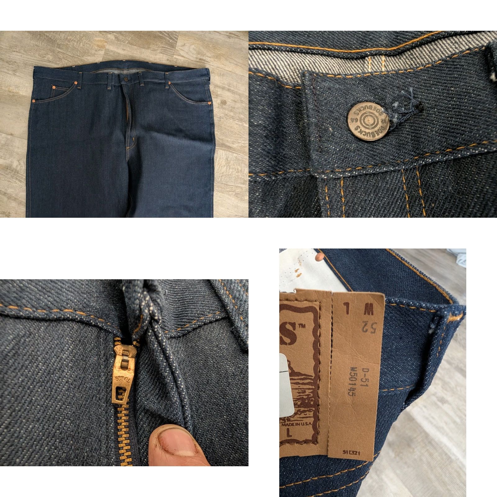 Sears Vtg Roebuck & Co. Jeans 52x29 Denim Indigo Straight Men 5-Pocket 5014-5 Cowboy 1970s Size US 36 / EU 52 - 8 Thumbnail
