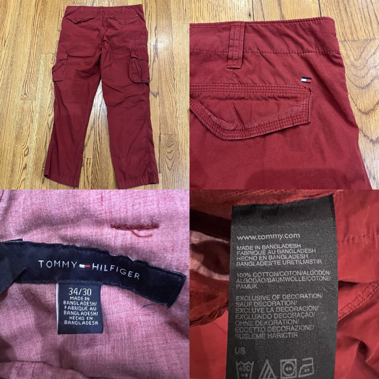Tommy Hilfiger Tommy Hilfiger Cargo Pants Mens 34x31 Red Straight Leg Utility Casual Hiking Y2K Size US 34 / EU 50 - 9 Thumbnail