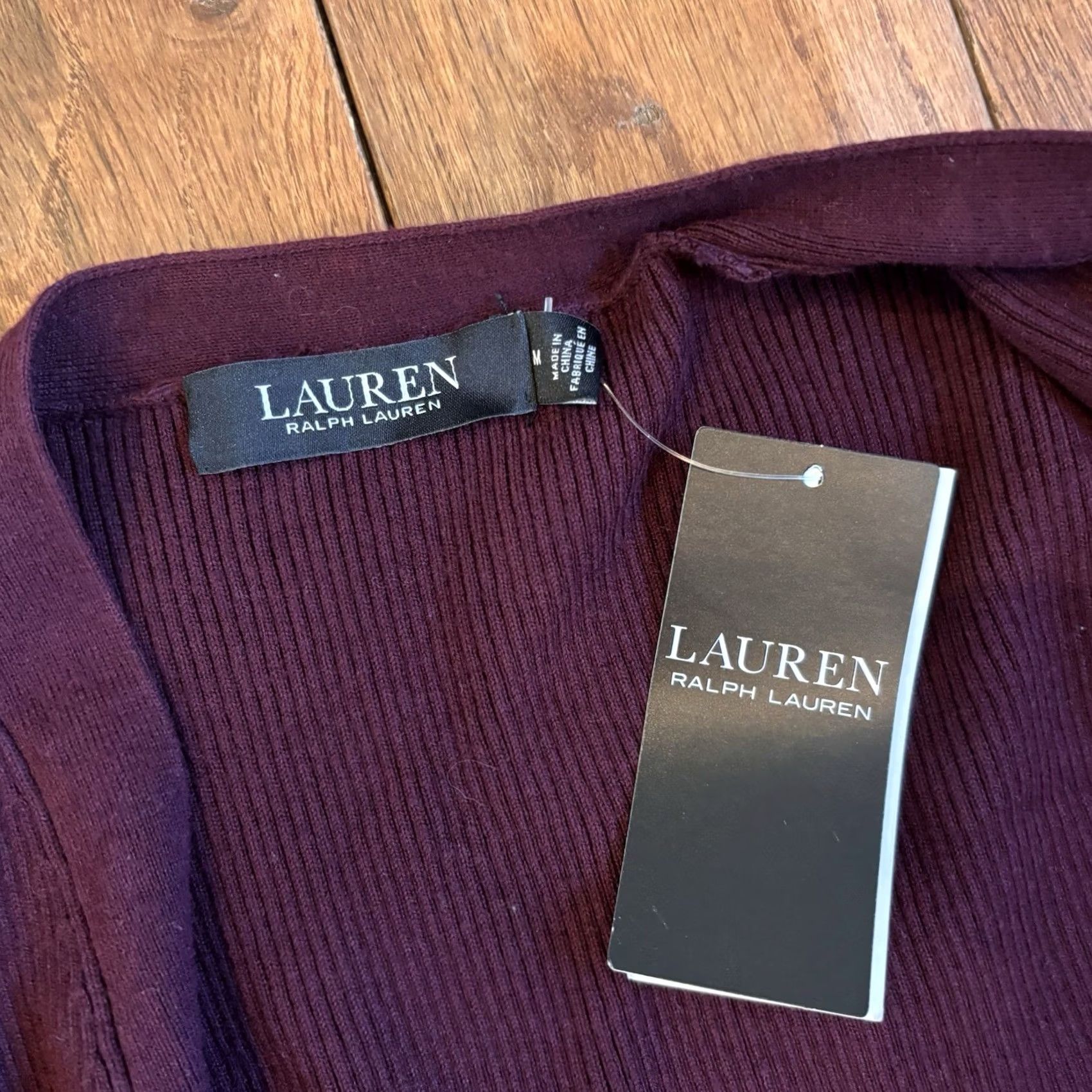 Ralph Lauren NWT Lauren Ralph Lauren Open Front Cardigan Sweater Maroon sz M Womens Cardigan Knit Open Front Pockets long Sleeve Size M / US 6-8 / IT 42-44 - 2 Thumbnail