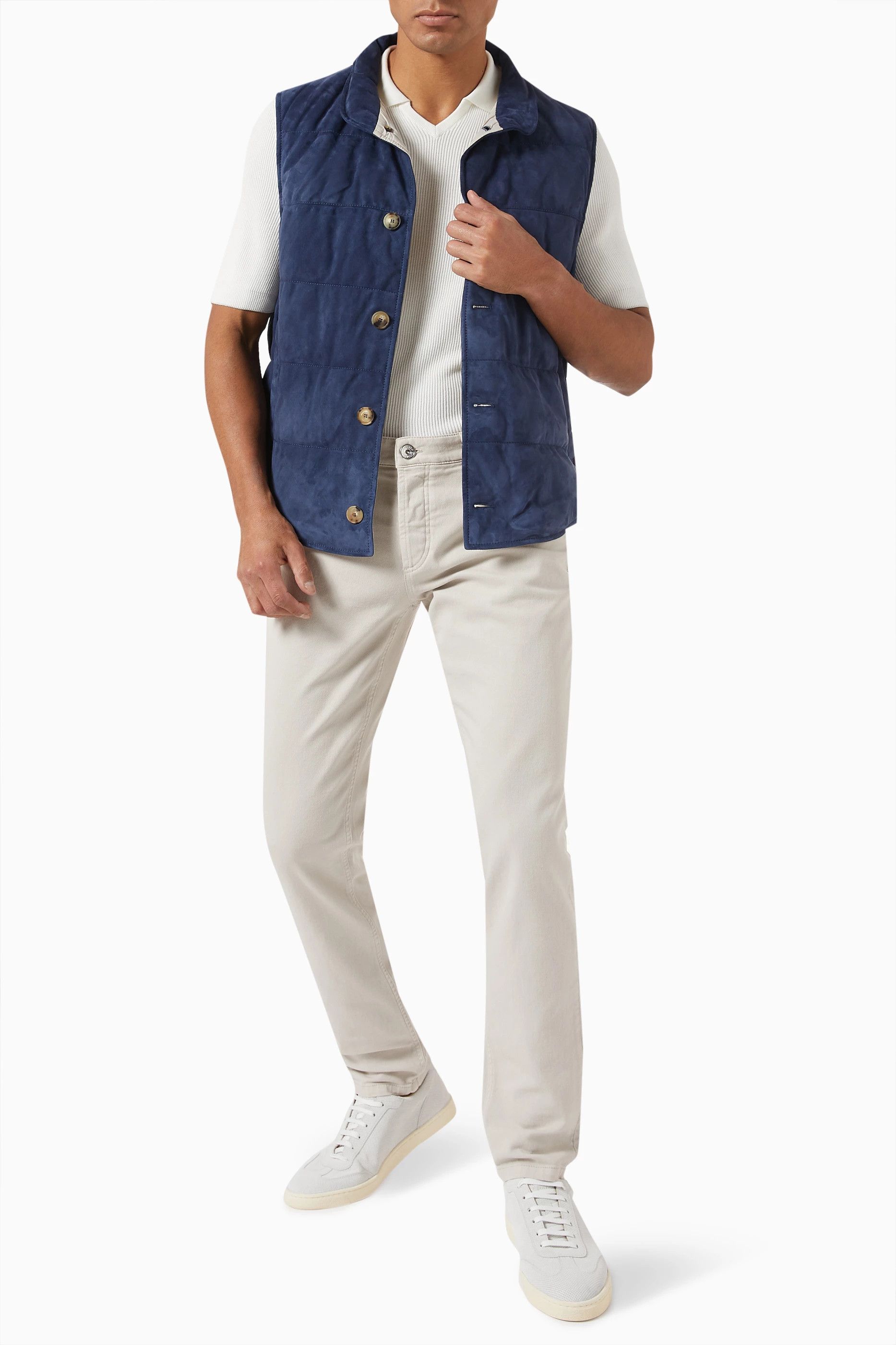 Brunello Cucinelli o1mle0624 Suede Quilted Gilets in Blue Size US XXS / EU 40 - 2 Thumbnail