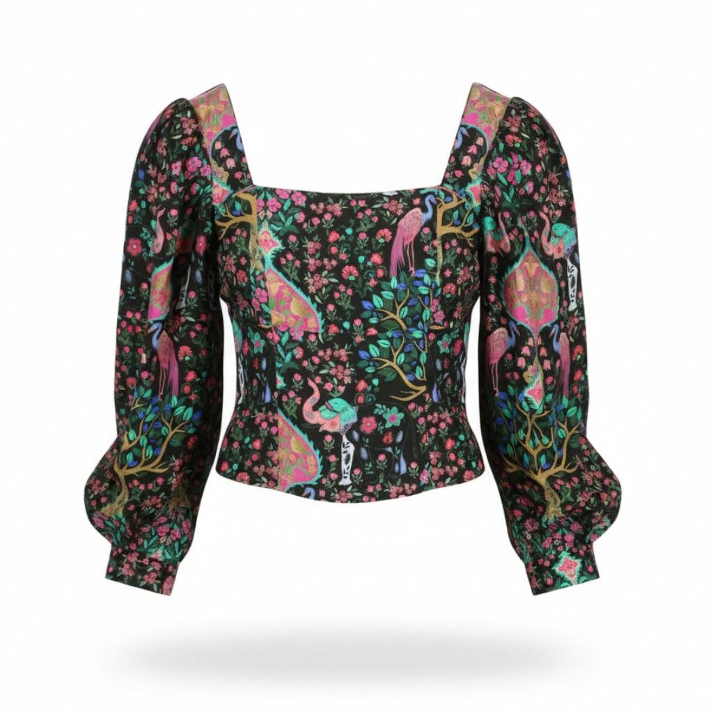 Sandro 0 XS Colourful Silk Square Neckline Cropped Balloon 88509 Size XS / US 0-2 / IT 36-38 - 1 Thumbnail