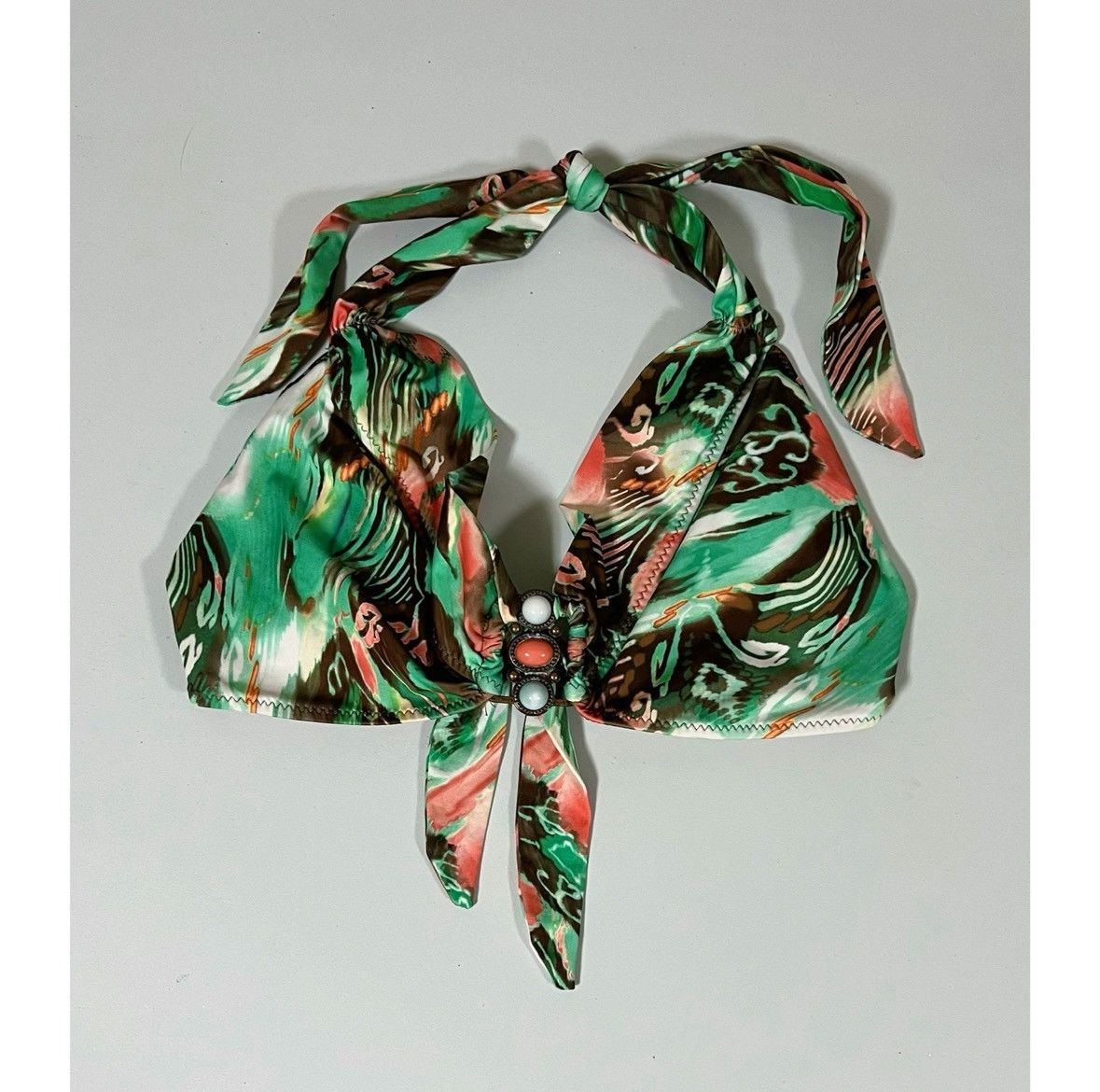 Other Green Brown Beaded Patterned Bikini Top Bathing Suit Size L🤎 Size L / US 10 / IT 46 - 1 Thumbnail