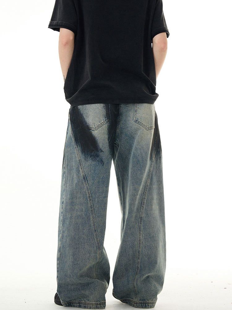 Japanese Brand × Jean Washed distressed ink-splashed loose wide-leg ripped jeans Size US 32 / EU 48 - 7 Thumbnail