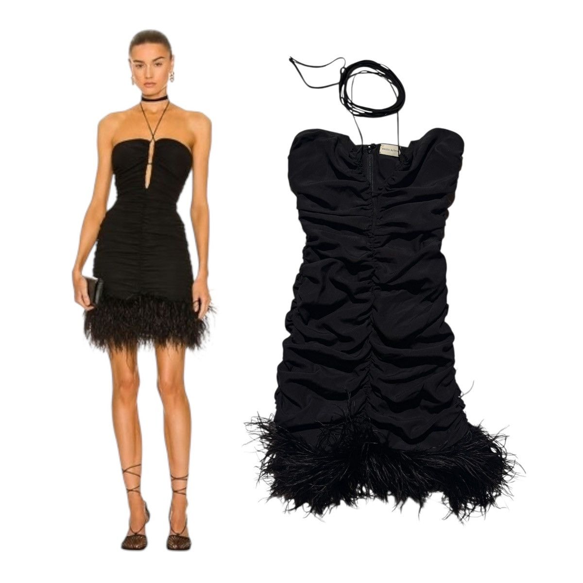 Magda Butrym Feathered trim silk tie dress Size XXS / US 00 / IT 34 - 1 Thumbnail