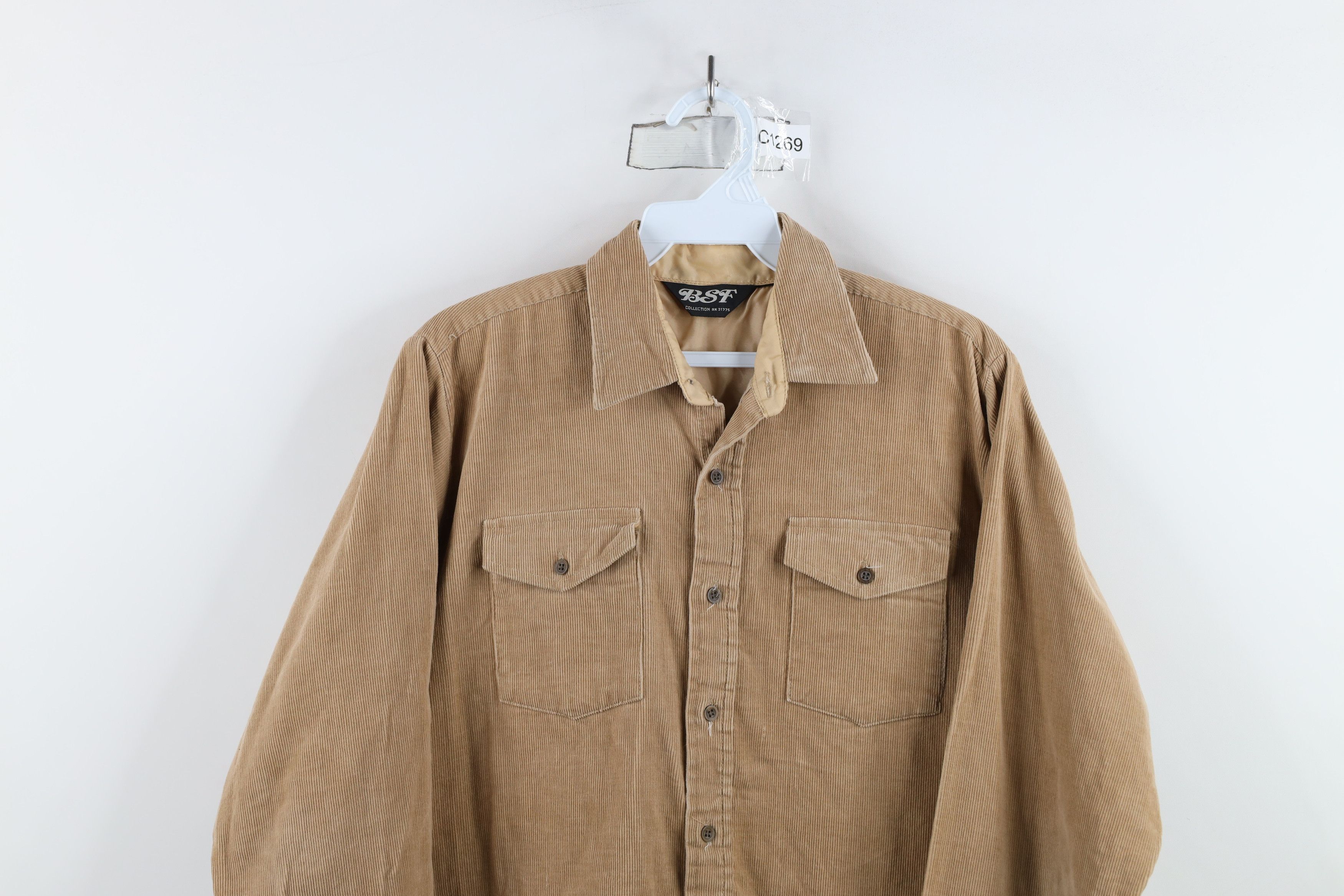 Vintage Vintage 90s Streetwear Corduroy Collared Button Shirt Beige Size US S / EU 44-46 / 1 - 2 Thumbnail
