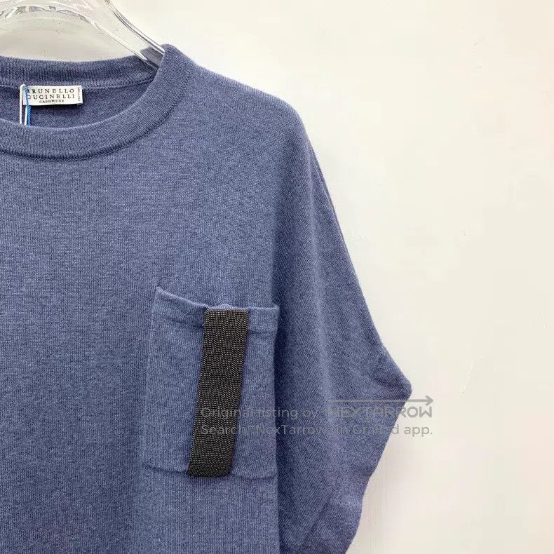 Brunello Cucinelli Brunello Cucinelli Blue Beaded Round Neck Cashmere Short S Size XS / US 0-2 / IT 36-38 - 3 Thumbnail
