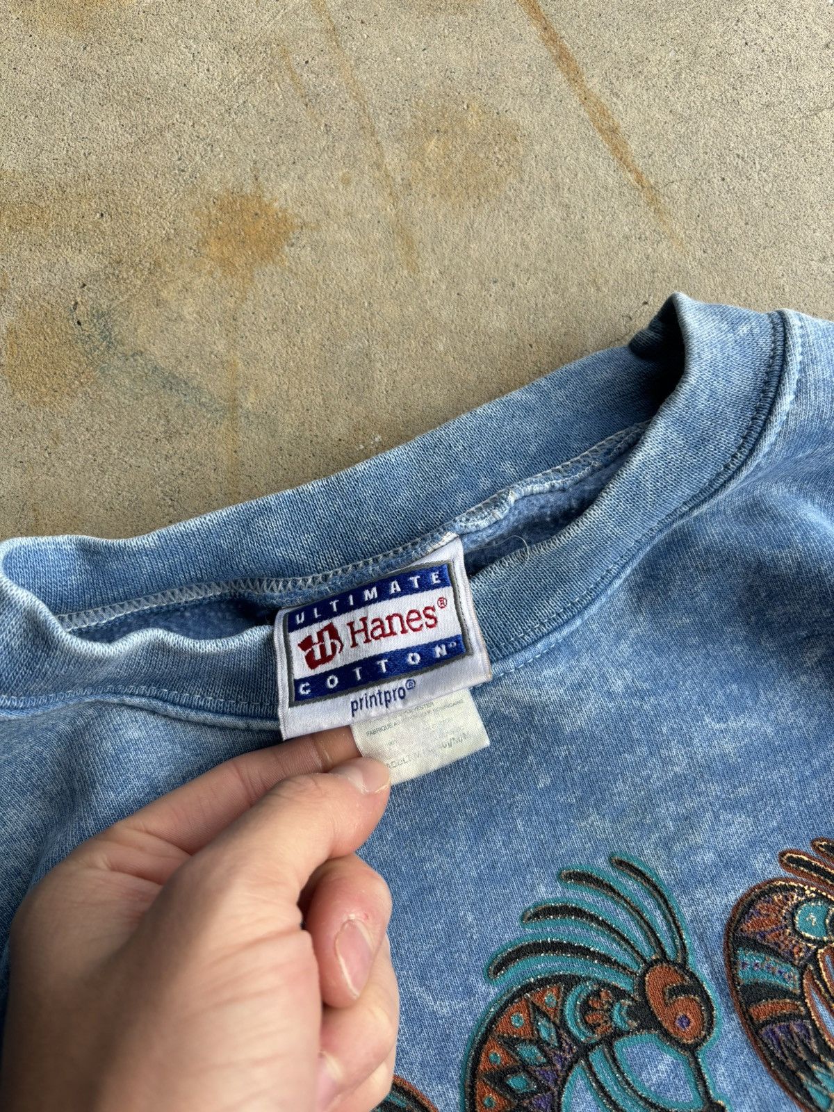 Native × Vintage Crazy Tribal Blue Dyed Boxy Denali Native Hanes Sweater Size US L / EU 52-54 / 3 - 5 Thumbnail