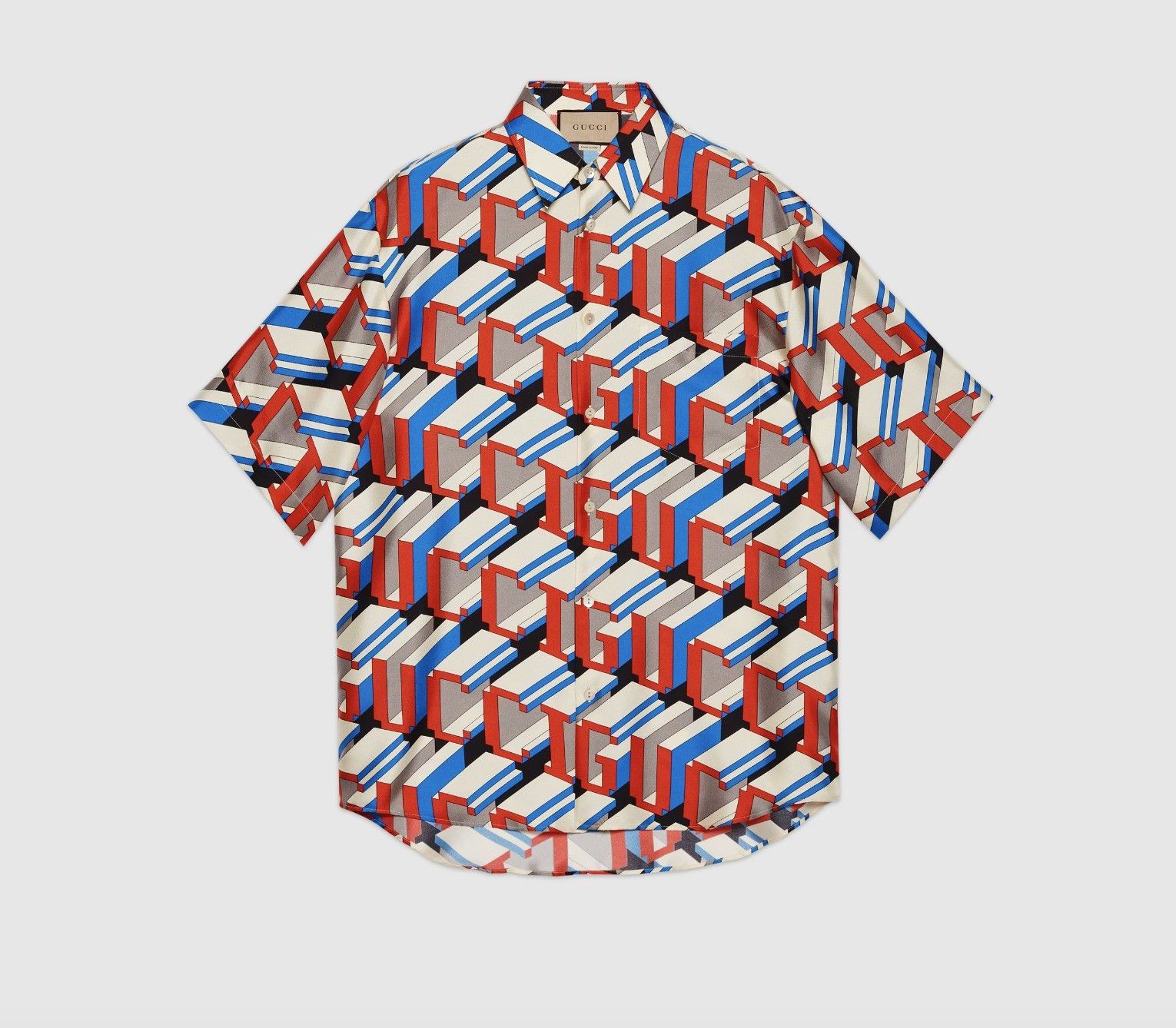 Gucci o1mt1gz0525 Pixel Print Silk Shirt in Multicolor Size US L / EU 52-54 / 3 - 1 Thumbnail
