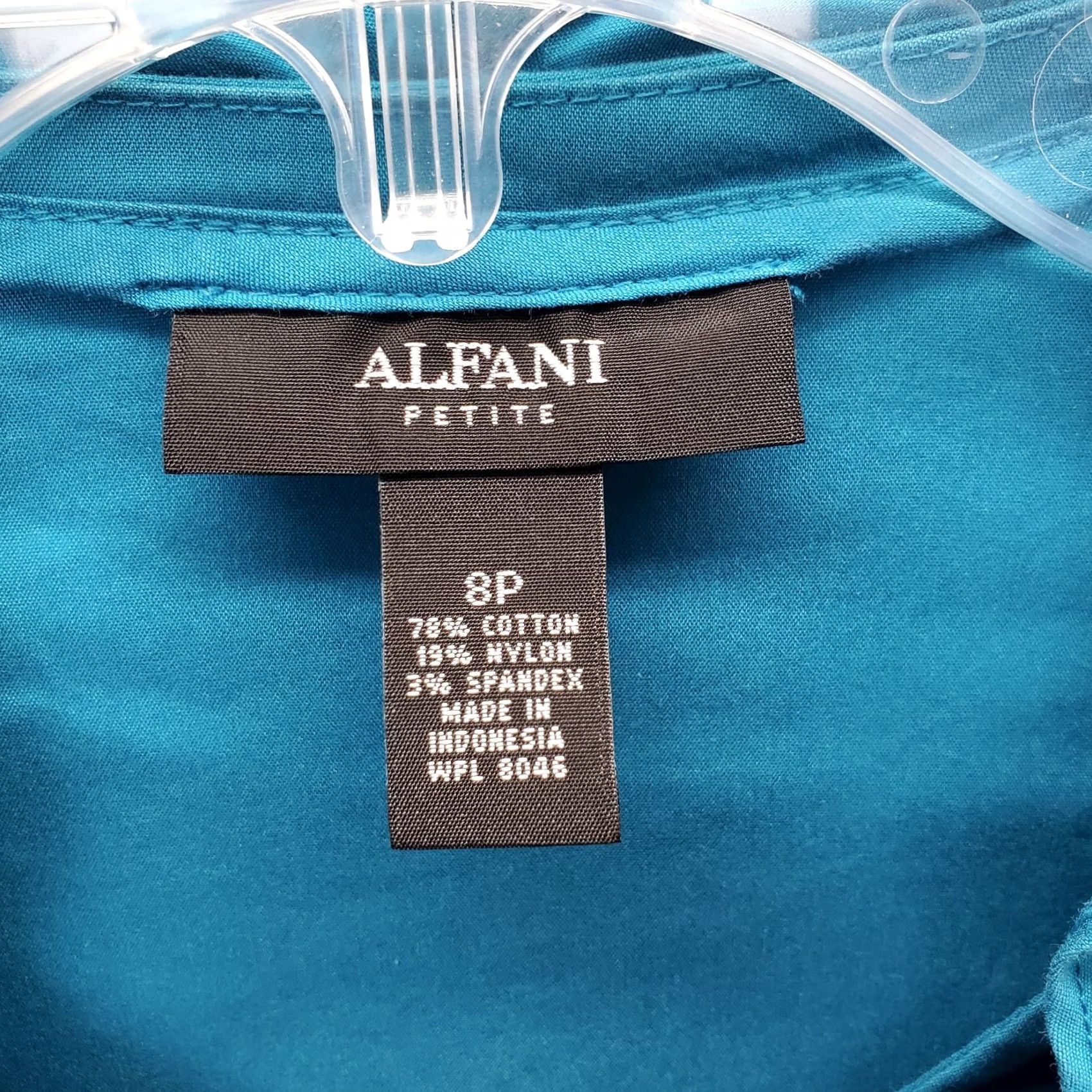 Alfani Alfani Shirt Womens Size 8P Blue Long Sleeve V-Neck Button Front Ruffle Top Size M / US 6-8 / IT 42-44 - 4 Thumbnail